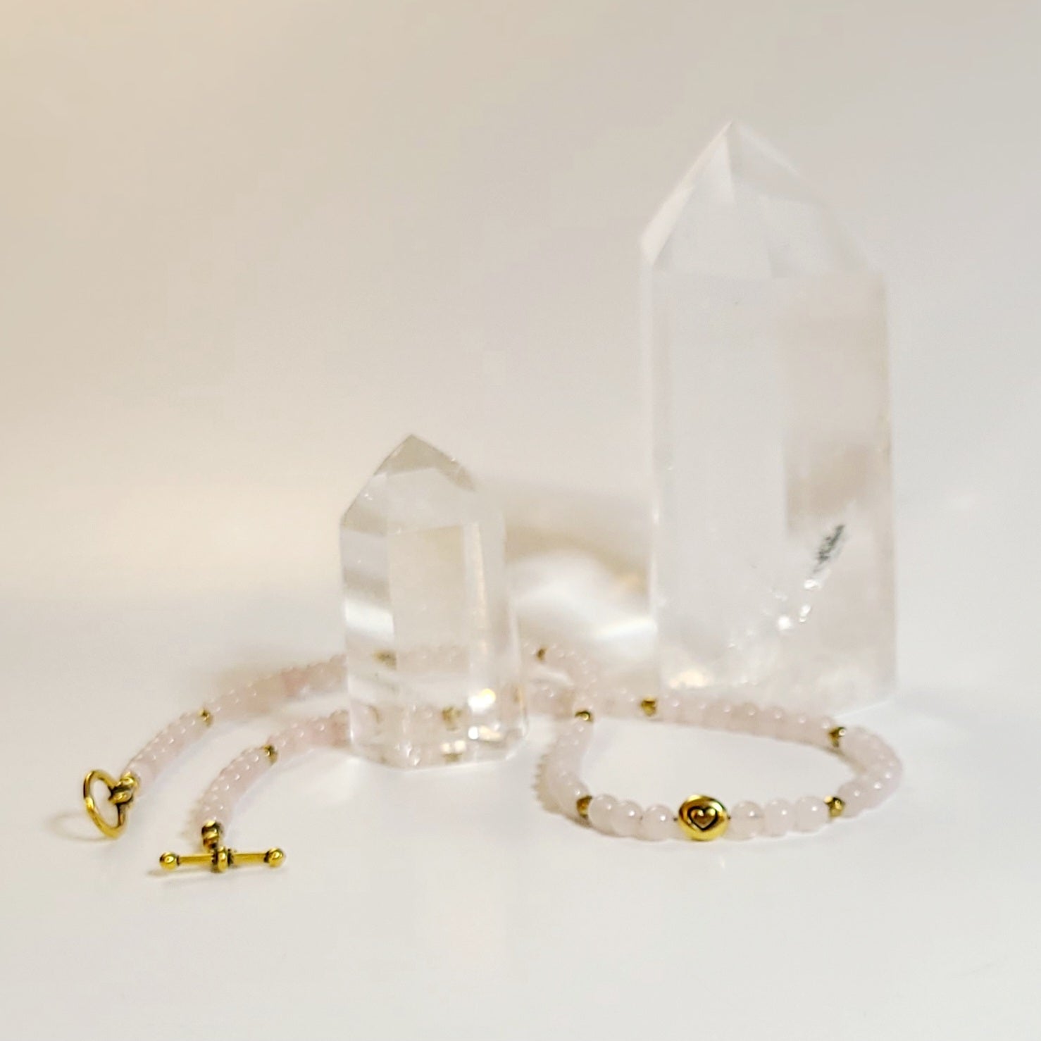Rose Quartz Necklace OR Bracelet with Tiny Heart