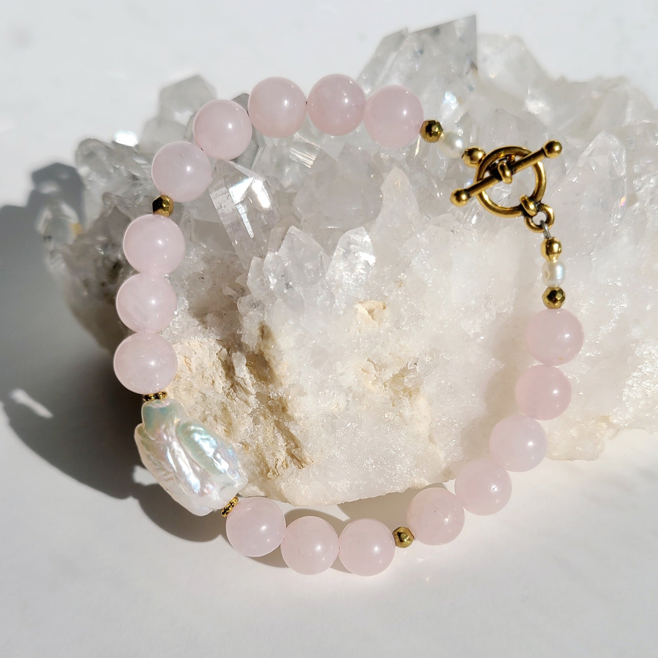 Rose Quartz & Freshwater Pearl Bracelet
