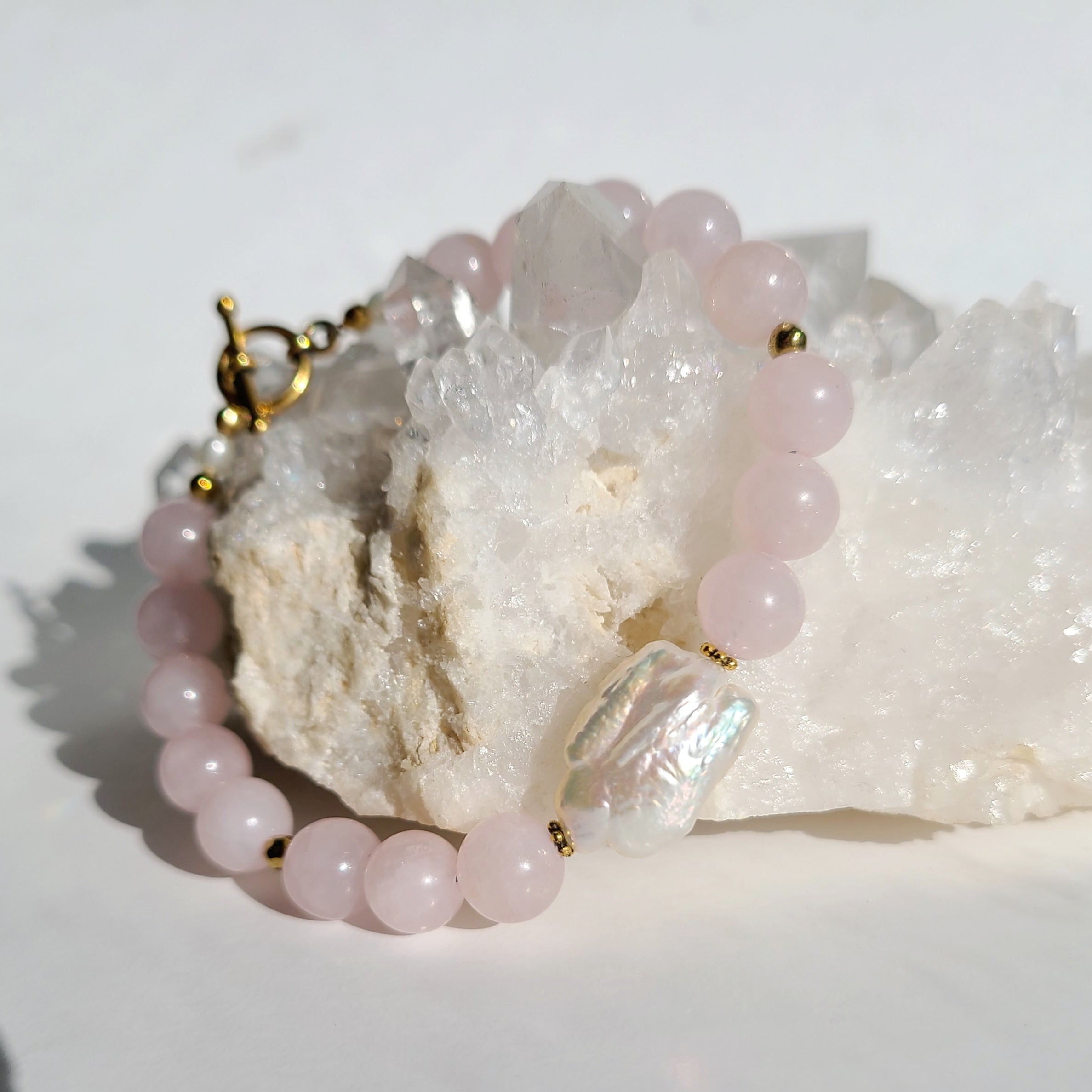 Rose Quartz & Freshwater Pearl Bracelet