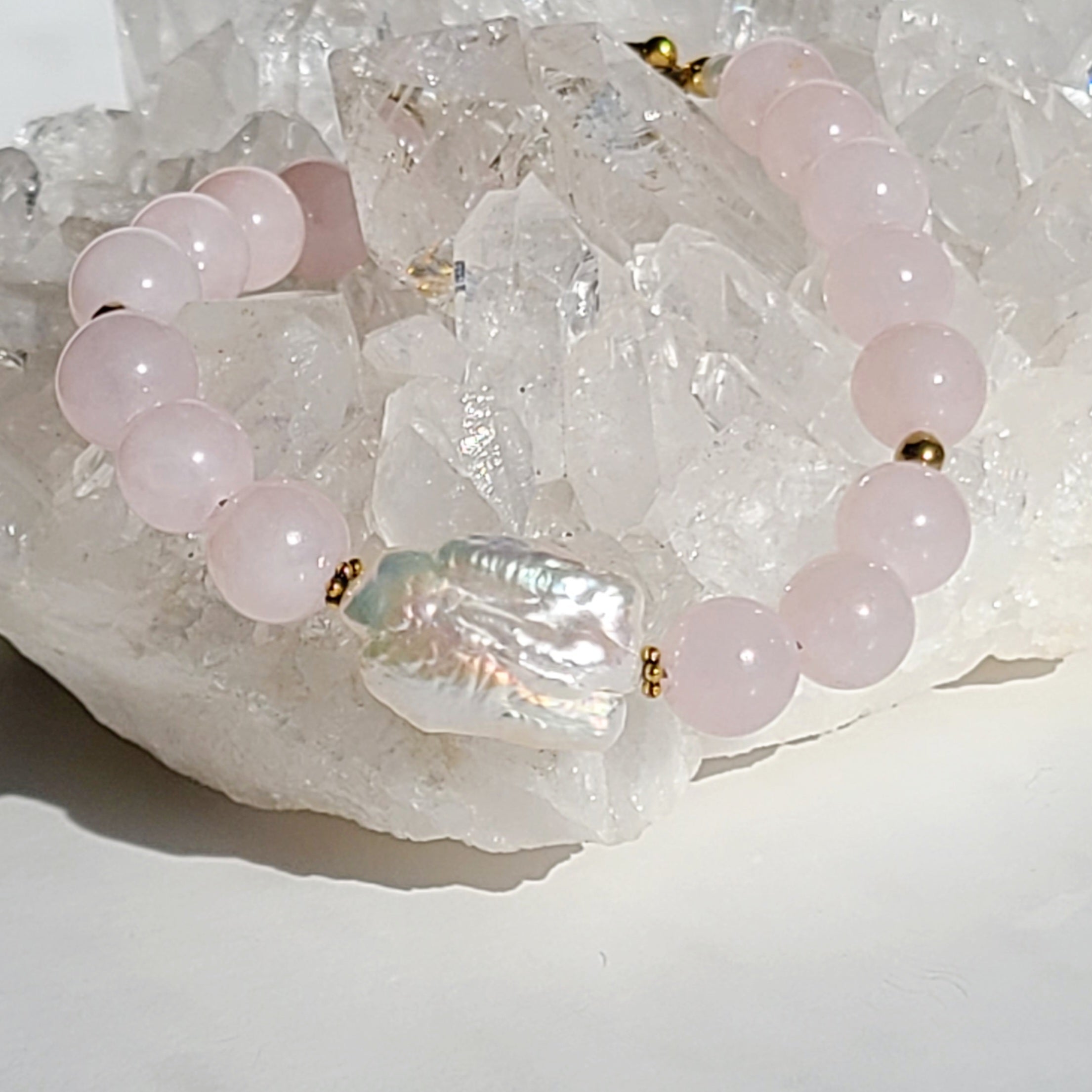 Rose Quartz & Freshwater Pearl Bracelet