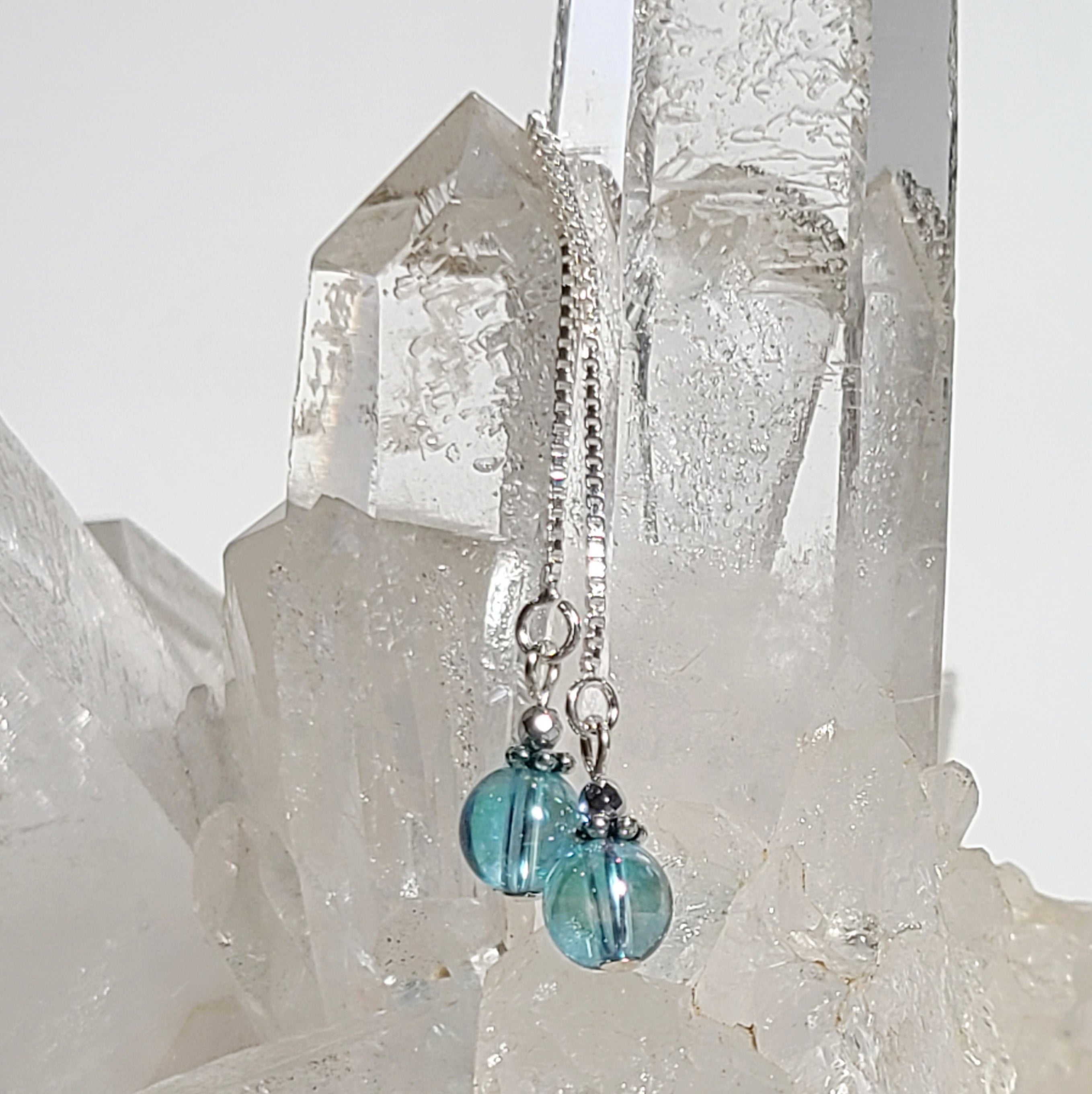 Aqua Aura Quartz Chain Drop Earrings