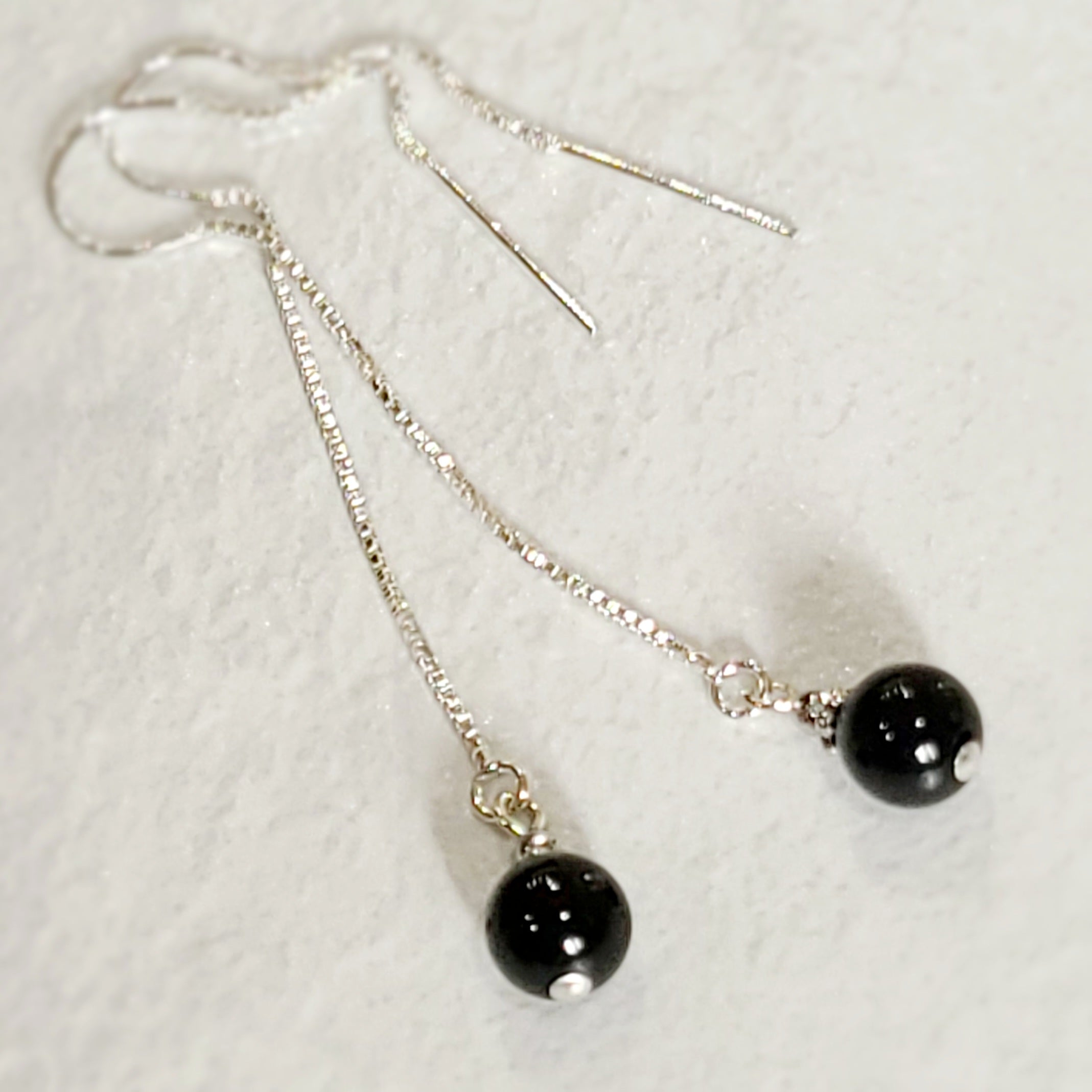 Black Tourmaline Chain Drop Earrings