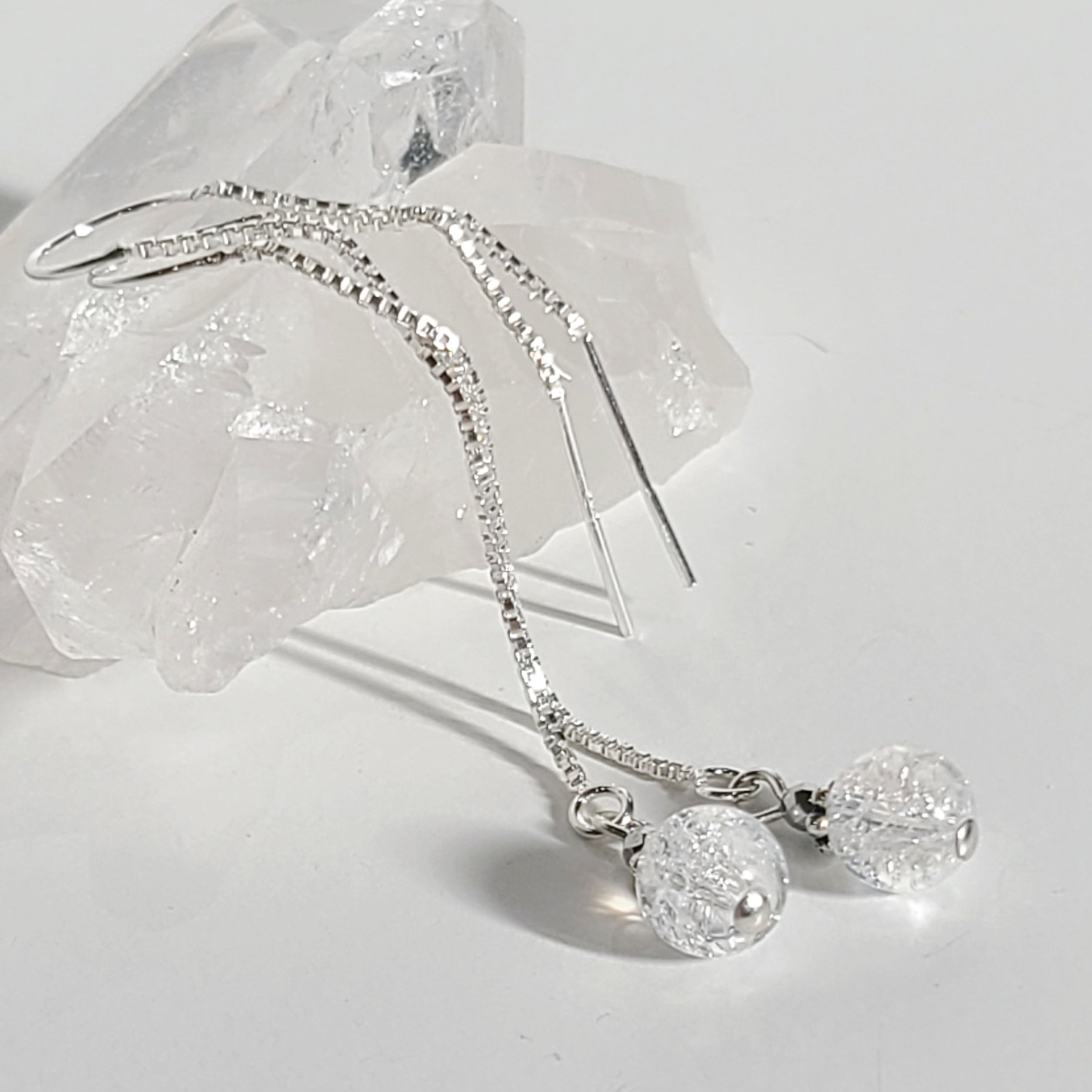 Crackle Crystal Quartz Chain Drop Earrings