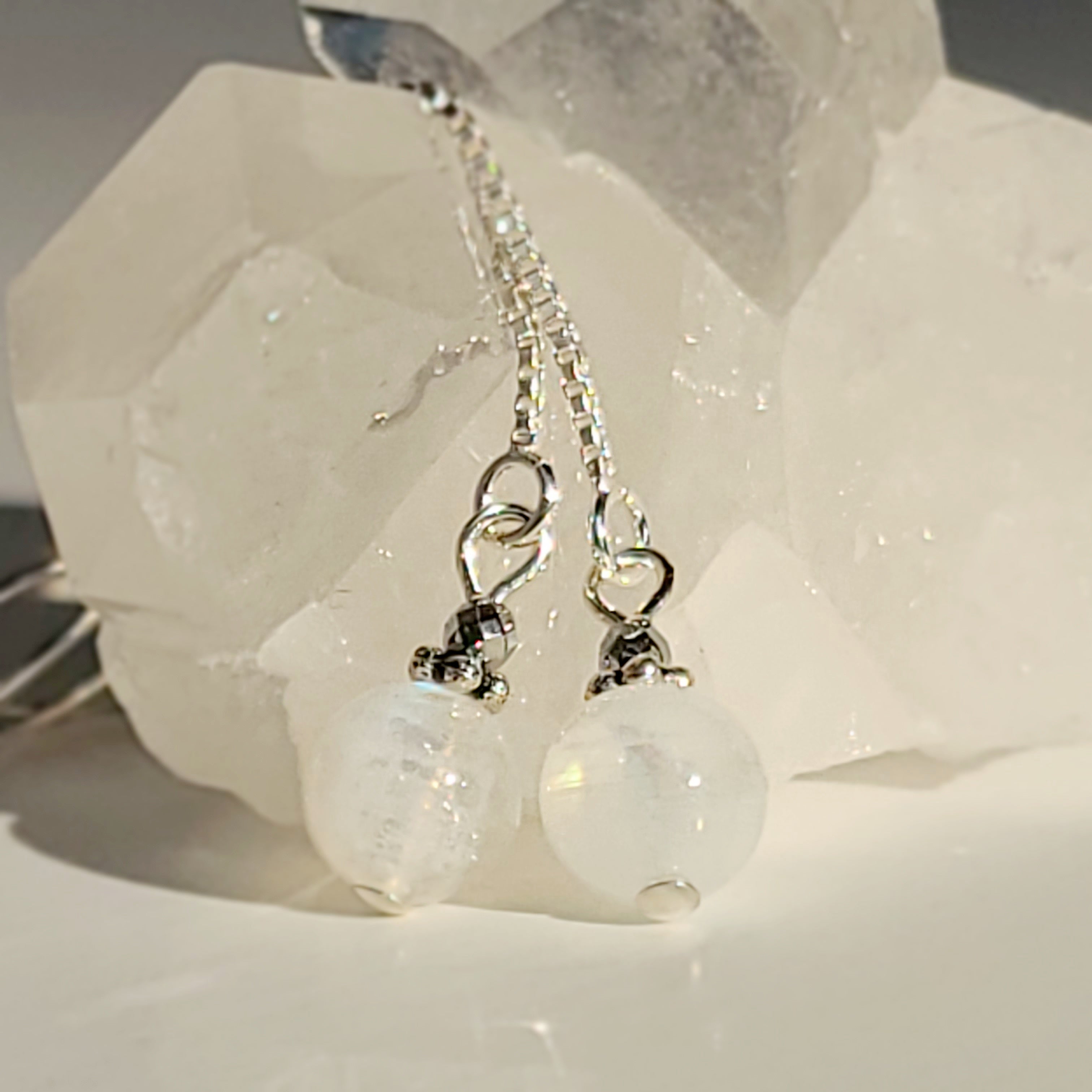 Rainbow Moonstone Chain Drop Earrings