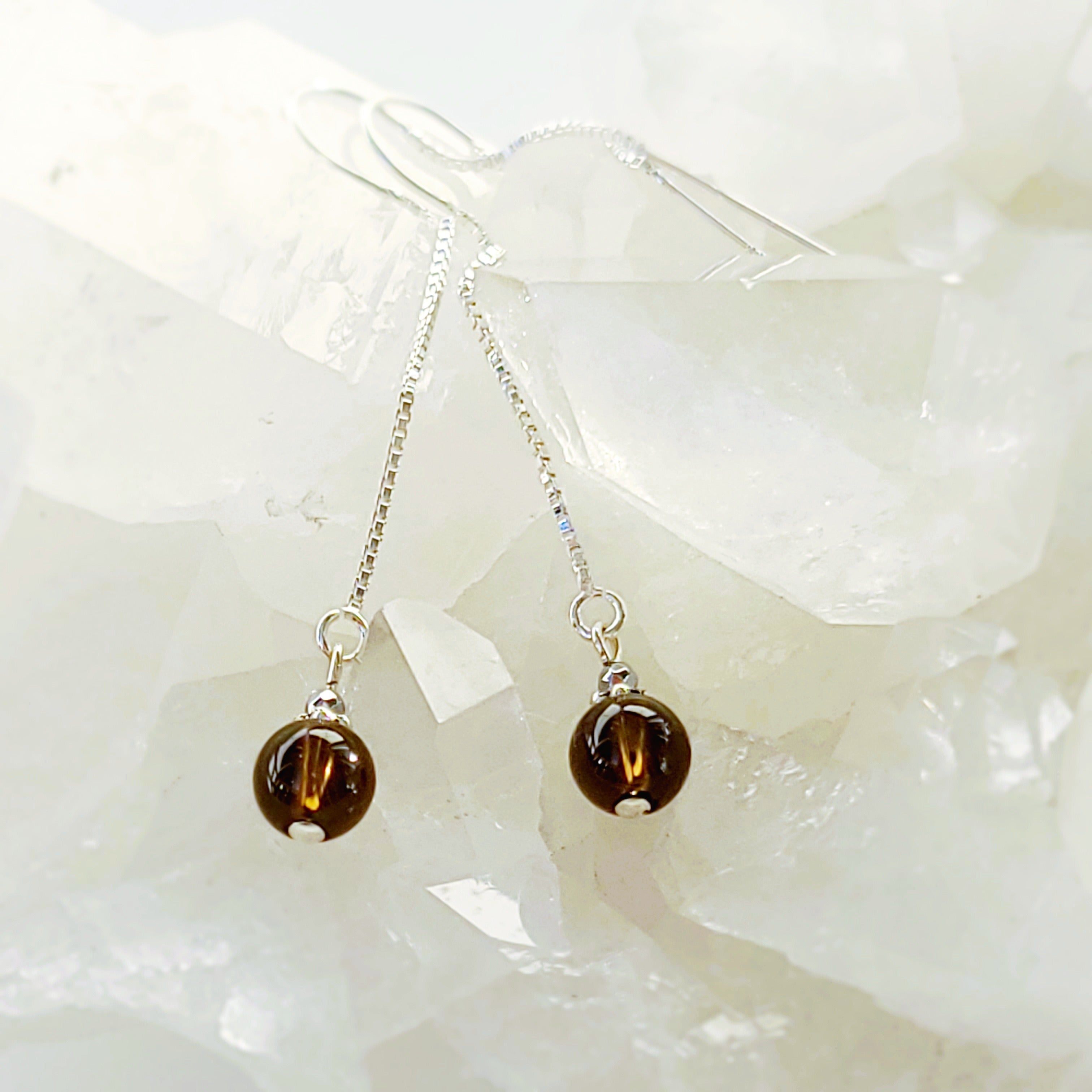 Smokey Quartz Chain Drop Earrings