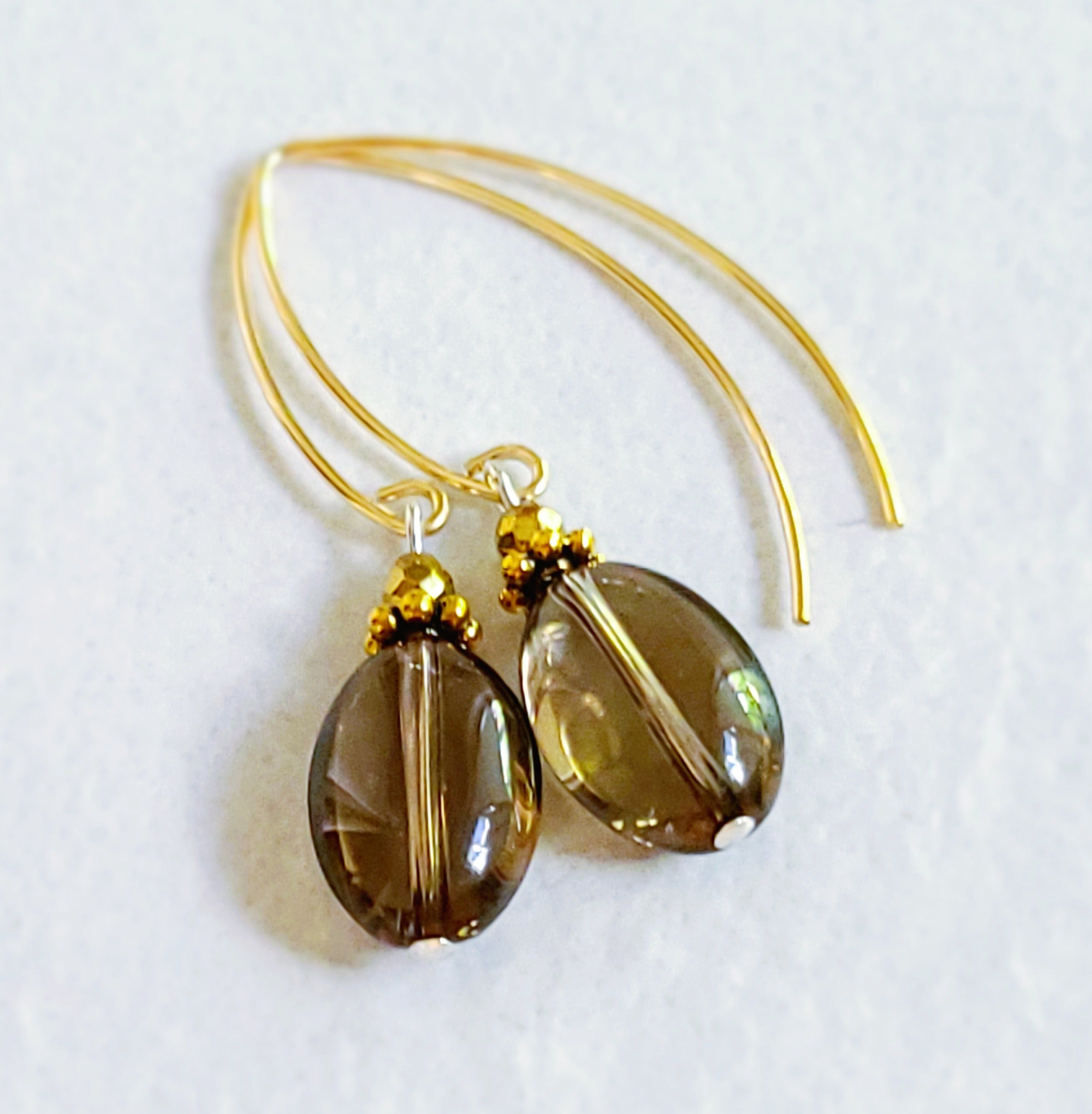 Smokey Quartz Gold Bow Dangle Earrings