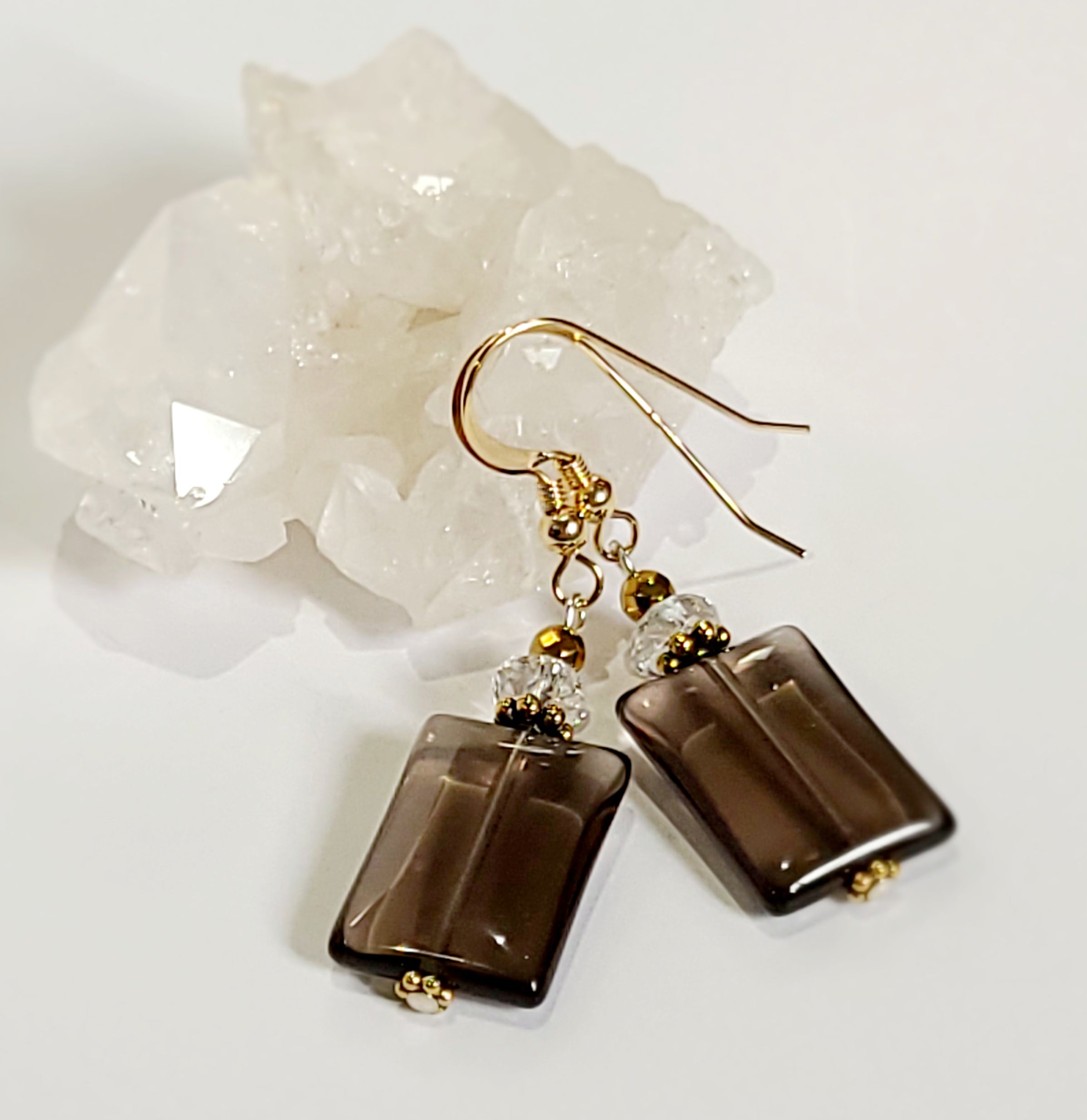 Smokey Quartz Gold Drop Earrings