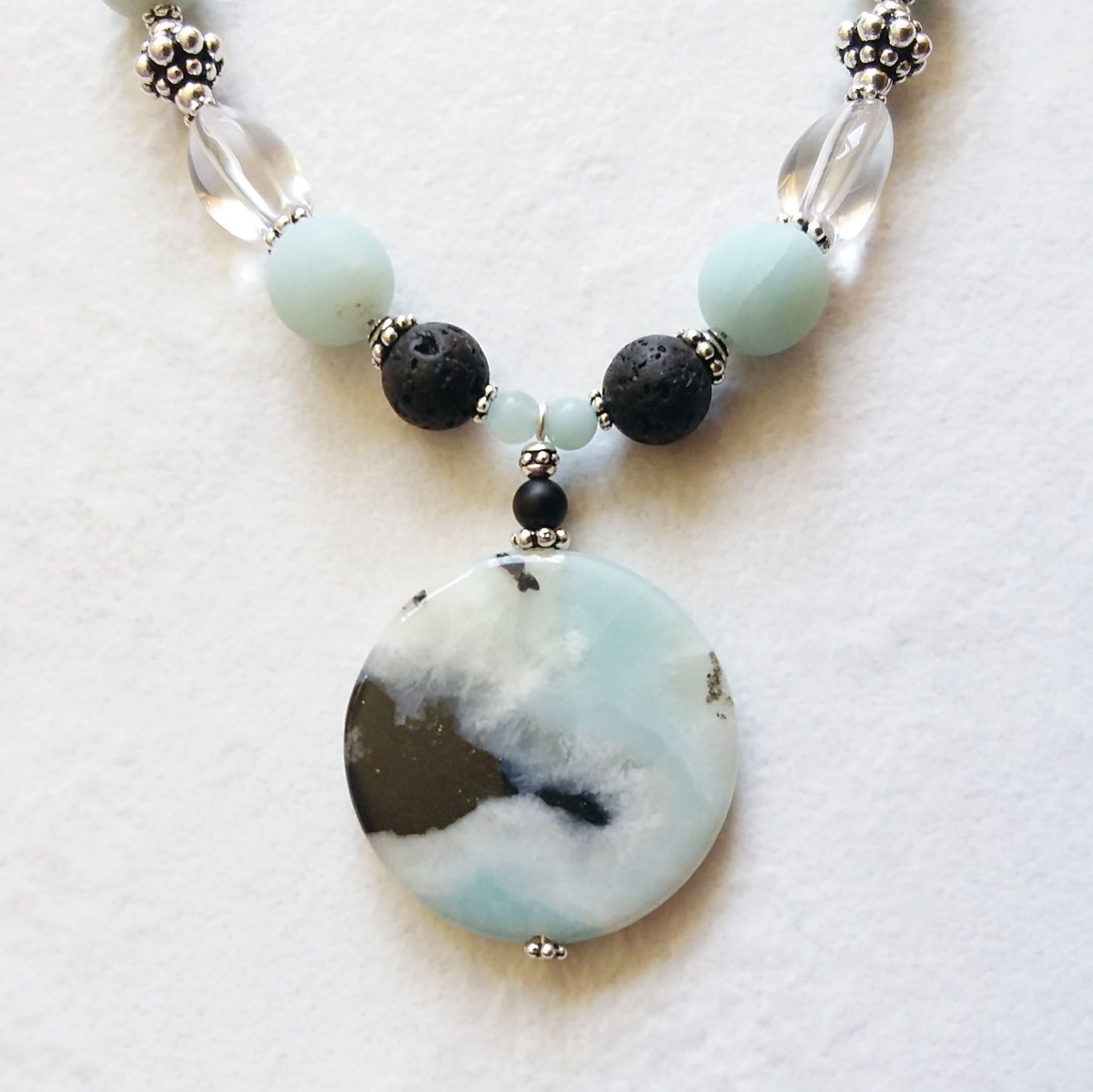 Amazonite and Lava Rock Full Beaded Necklace Side 2