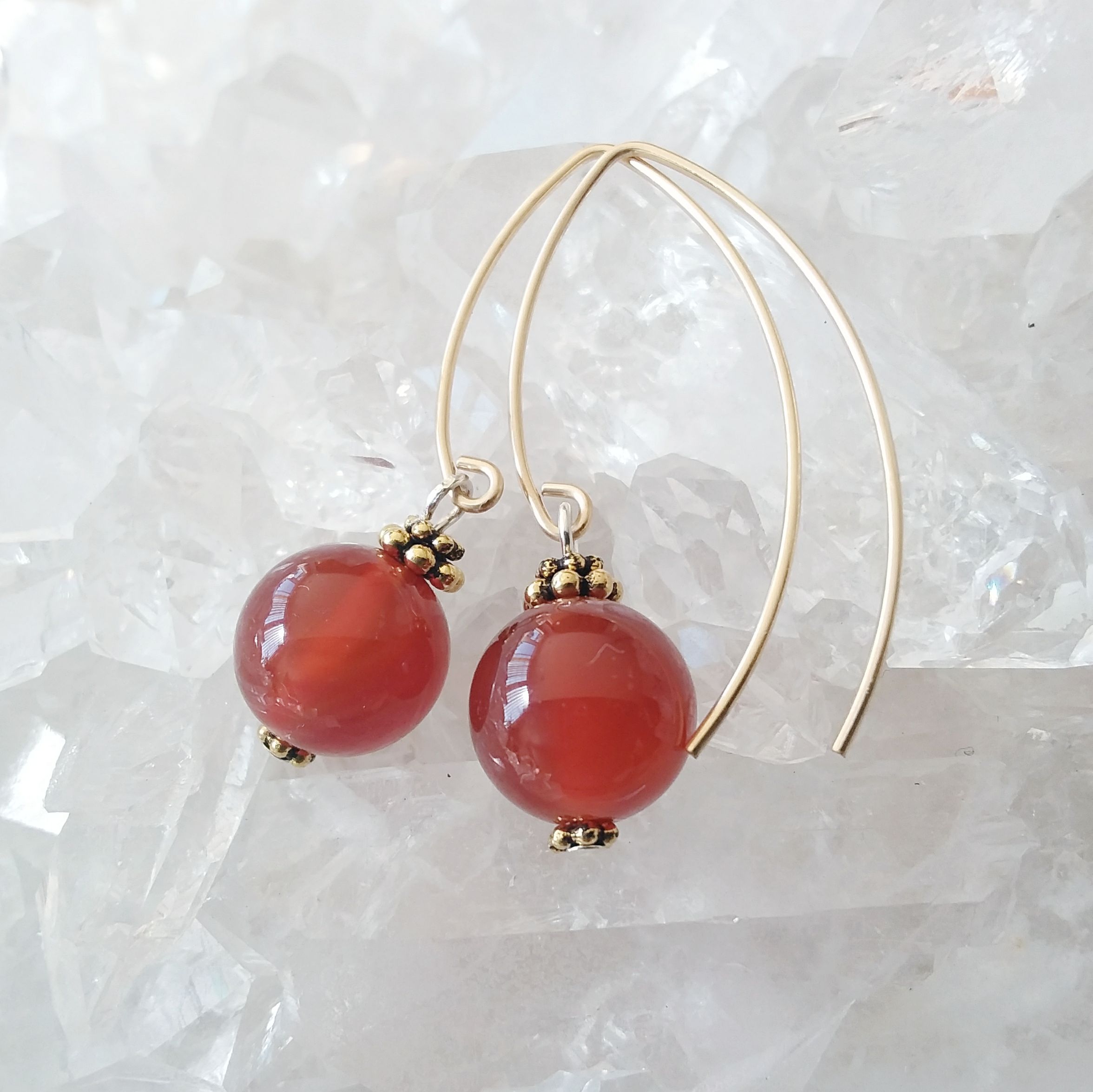 Carnelian Gold Bow Dangle Earrings