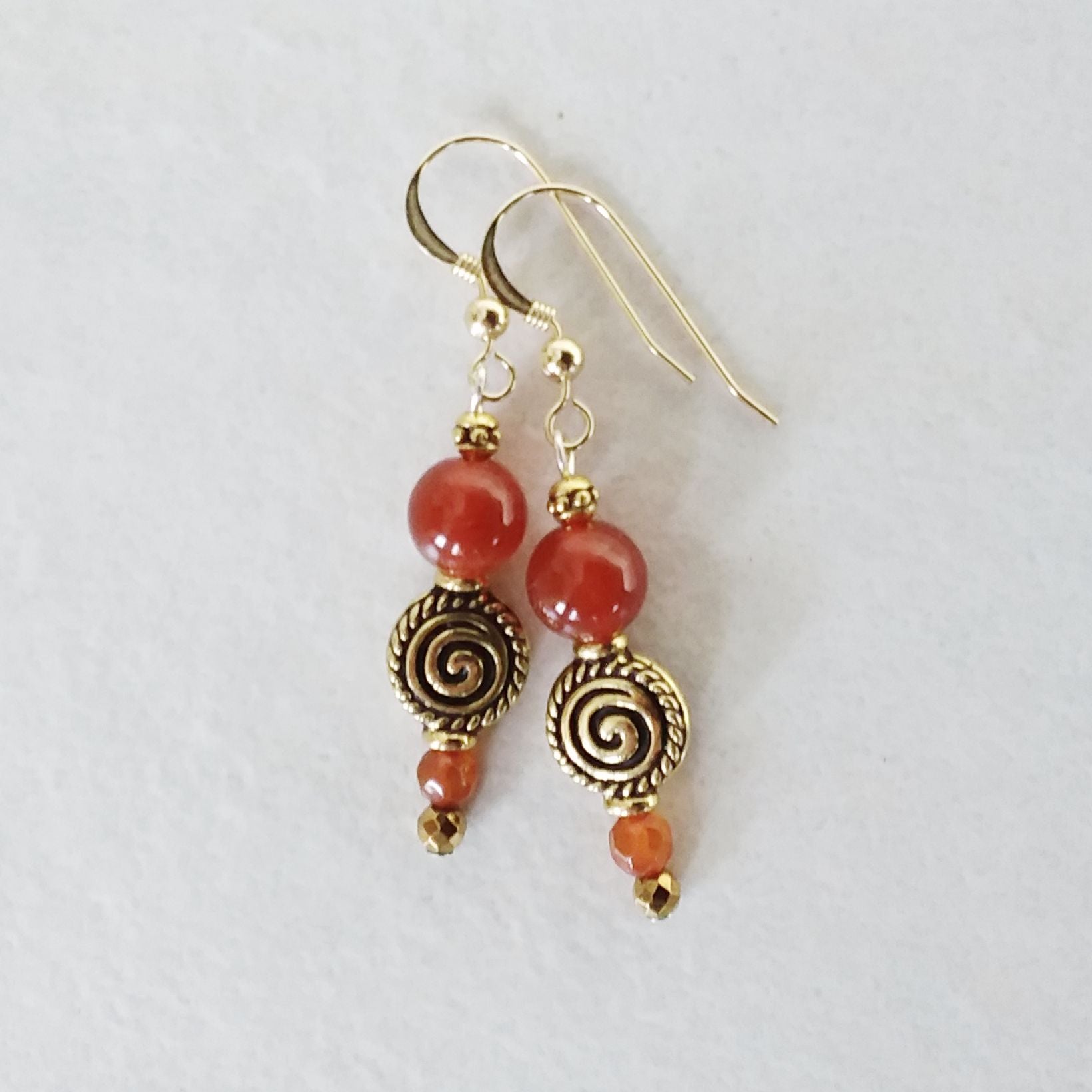 Carnelian Gold Spiral Drop Earrings