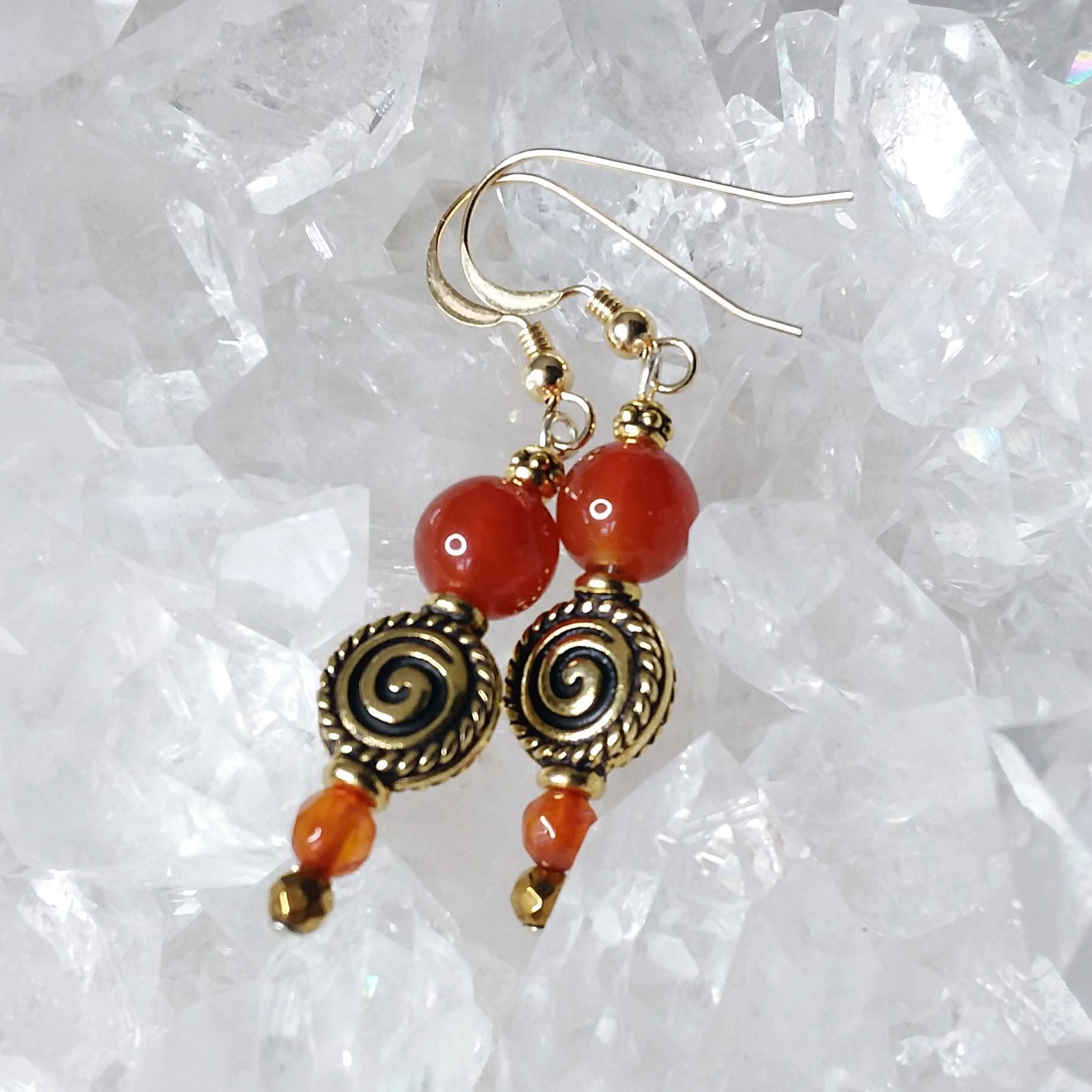 Carnelian Gold Spiral Drop Earrings