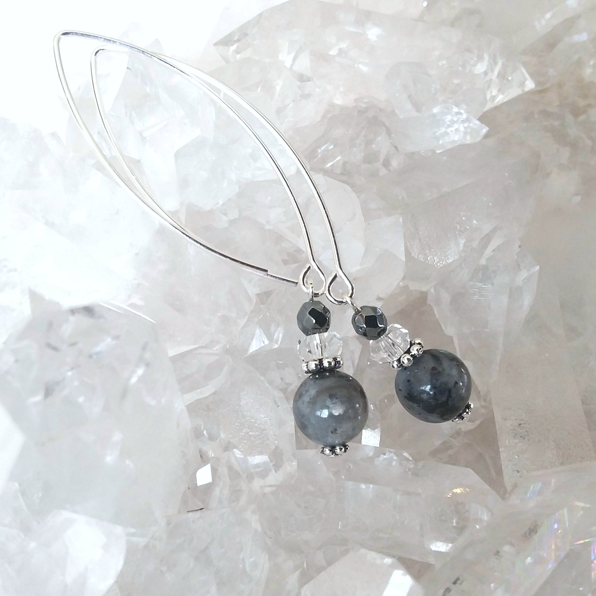 Larvikite Bow Dangle Earrings
