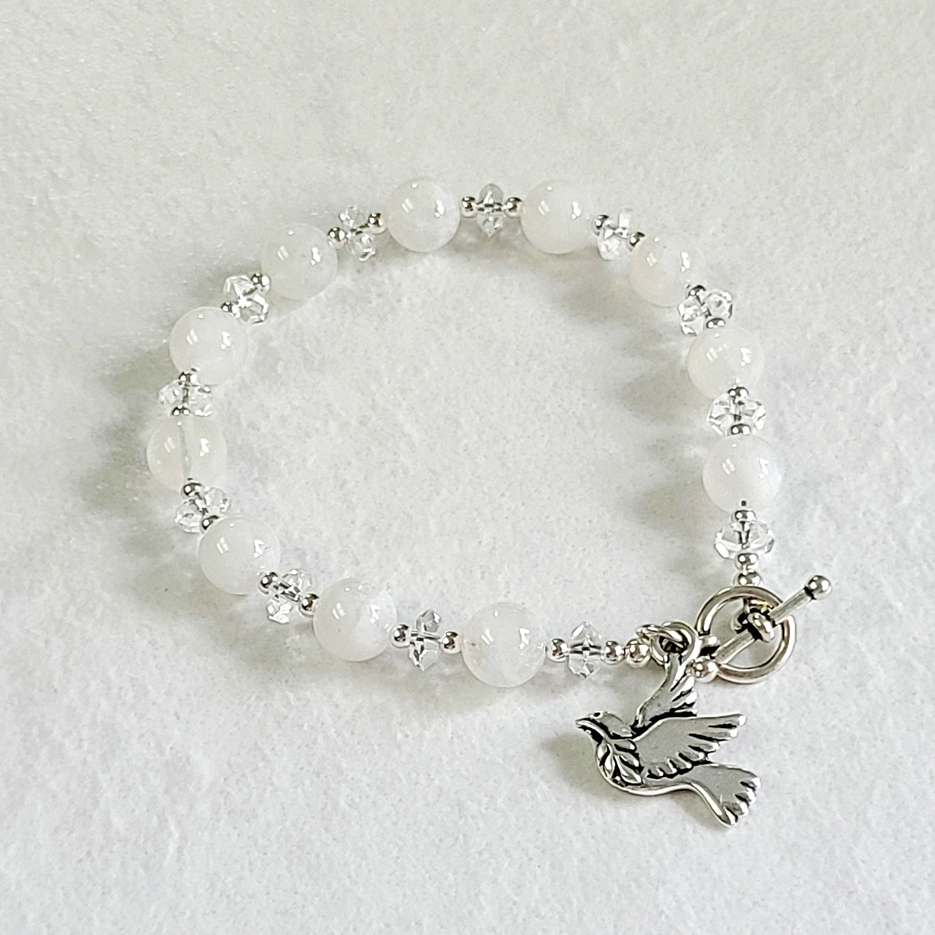 Rainbow Moonstone Toggle Bracelet with Dove