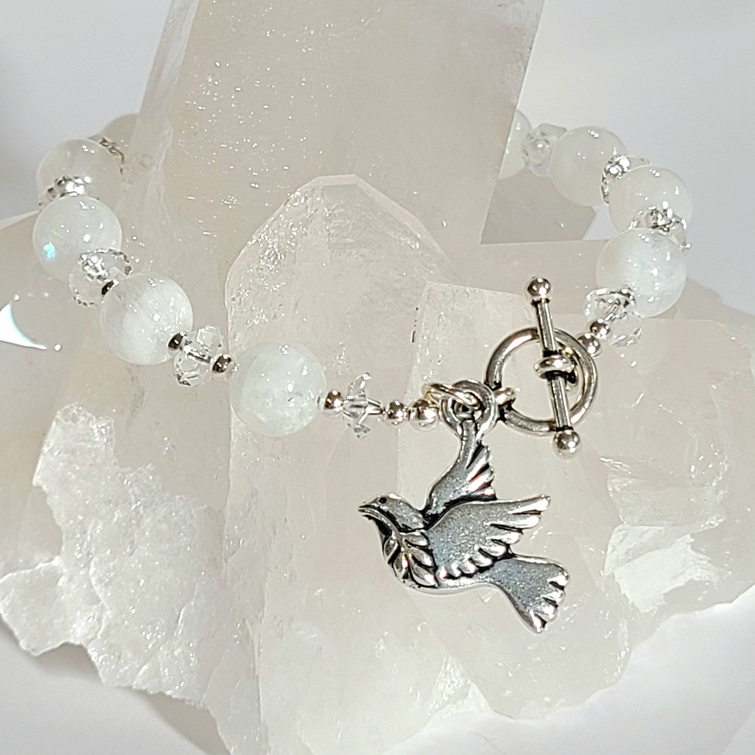 Rainbow Moonstone Toggle Bracelet with Dove