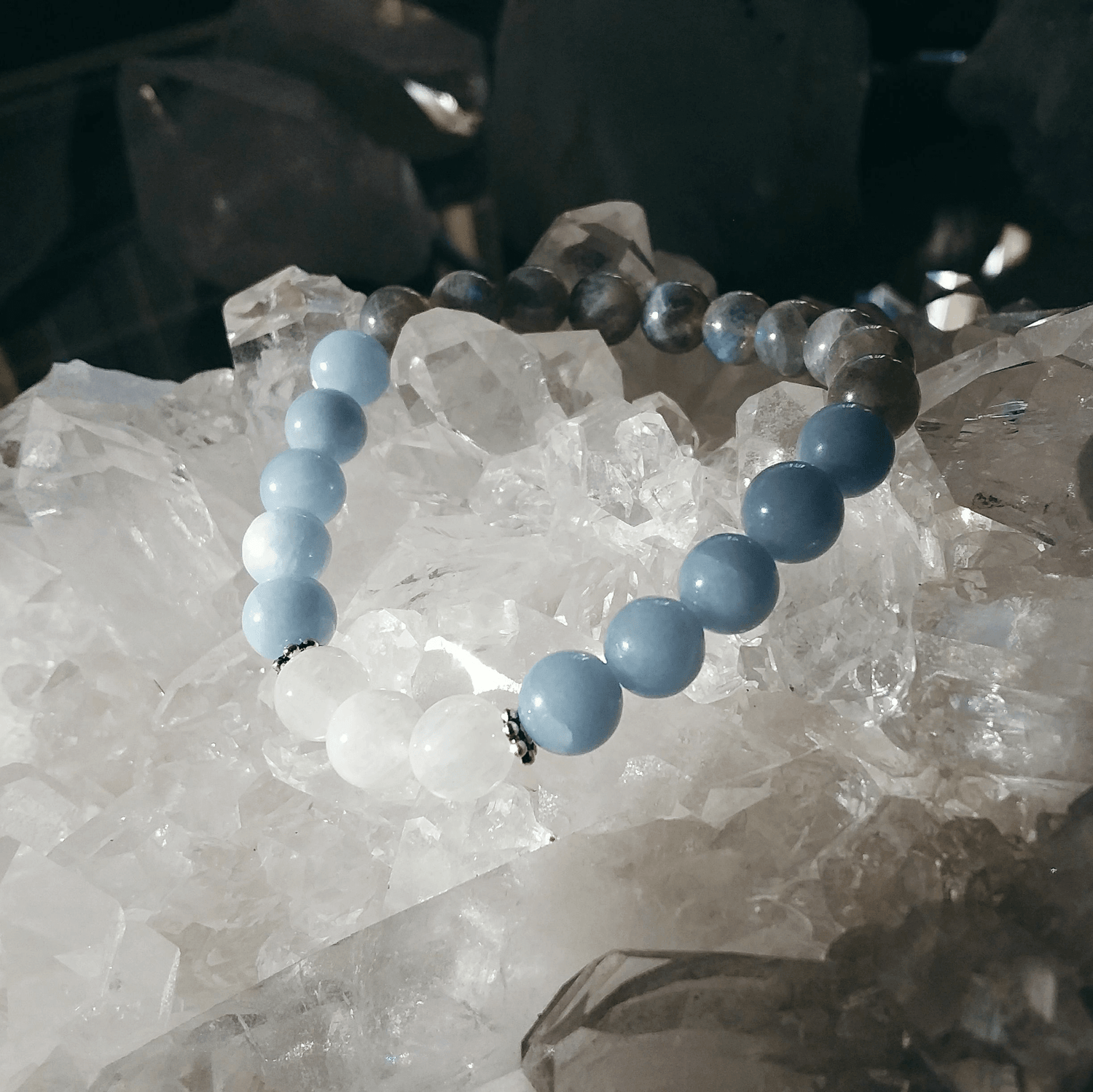 Angelite Labradorite & Rainbow Moonstone Stretch Bracelet