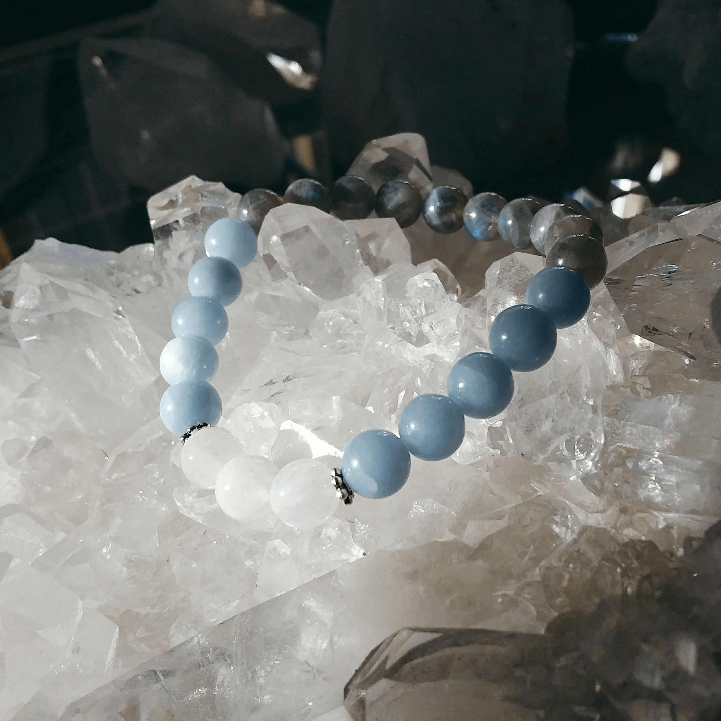 Angelite Labradorite & Rainbow Moonstone Stretch Bracelet