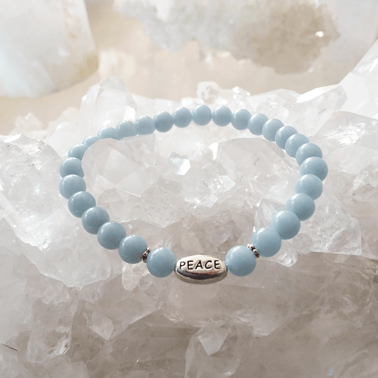 Angelite Stretch Bracelet with “Peace”