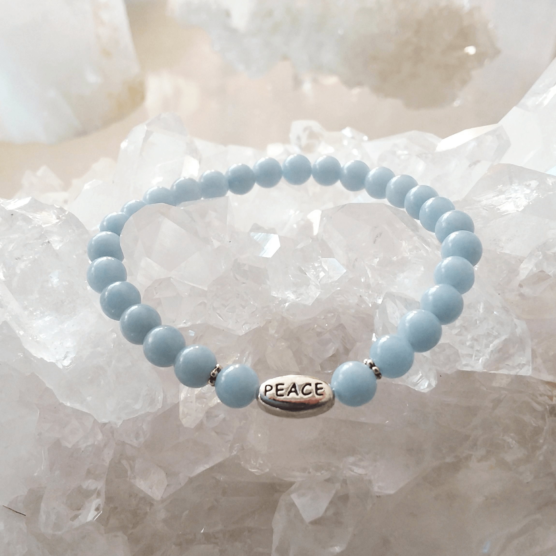 Angelite Stretch Bracelet with “Peace”