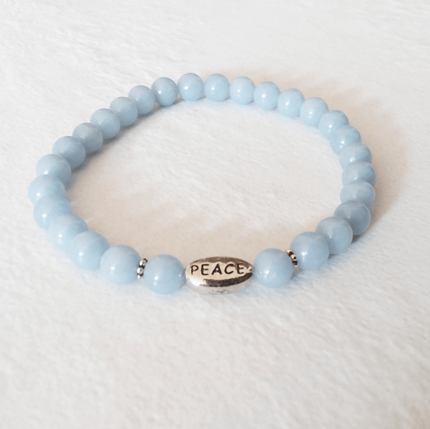 Angelite Stretch Bracelet with “Peace”