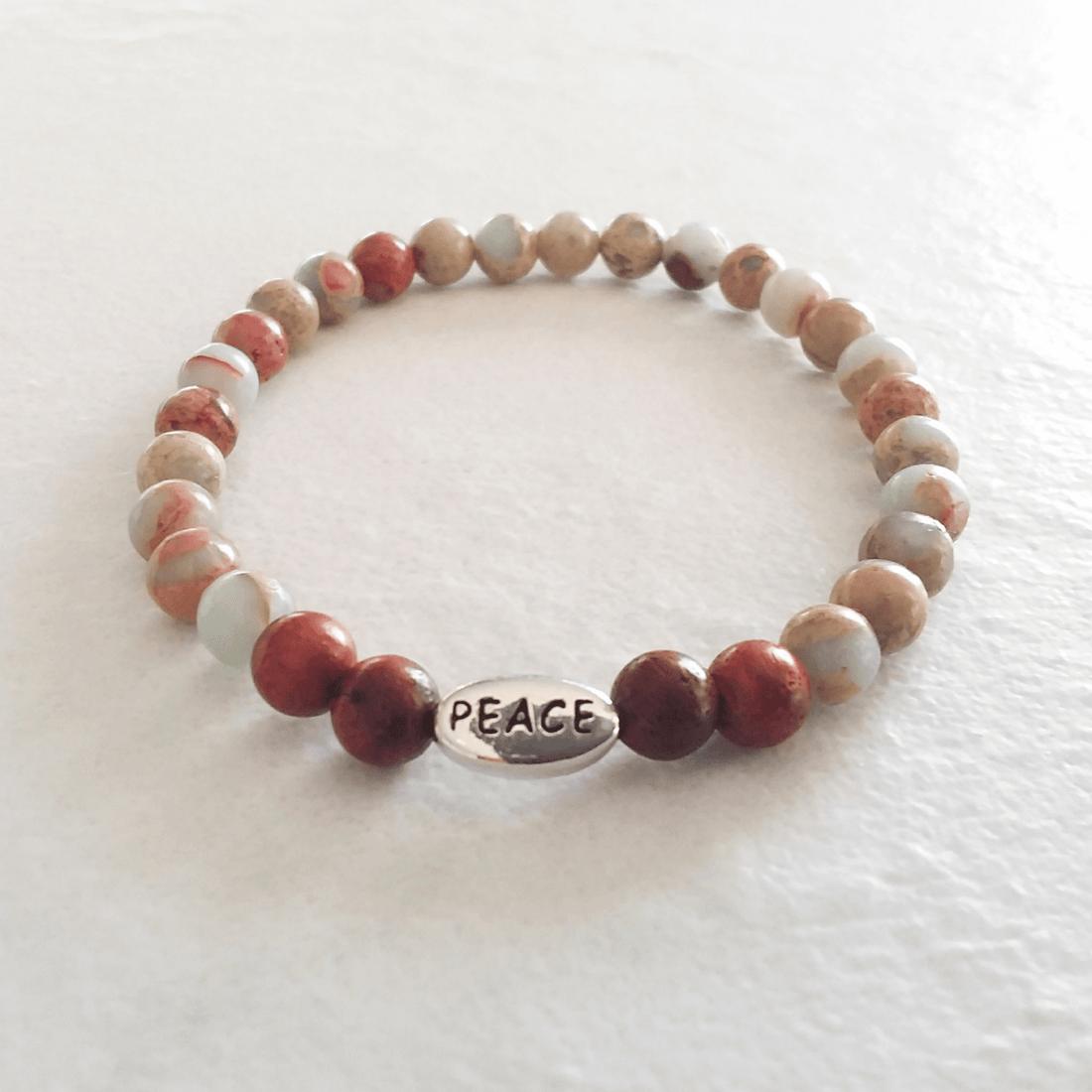 Aqua Terra Jasper & Rosewood Stretch Bracelet with Peace