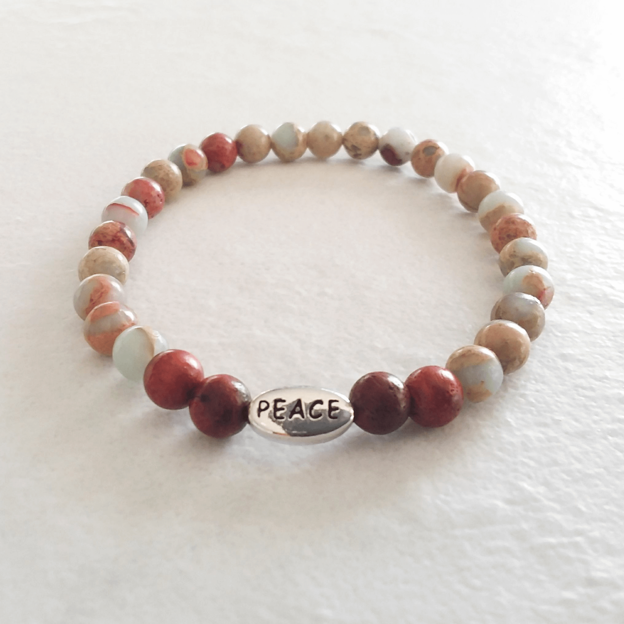 Aqua Terra Jasper & Rosewood Stretch Bracelet with Peace