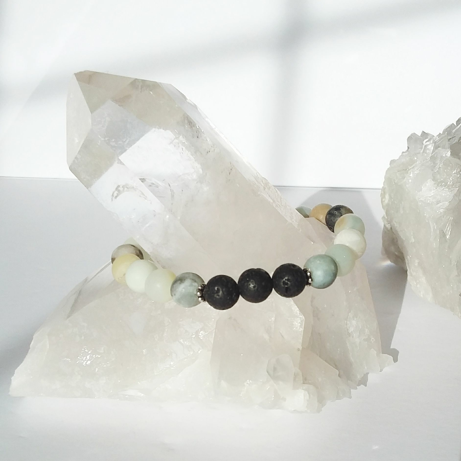 Amazonite Stretch Bracelet with Lava Rock