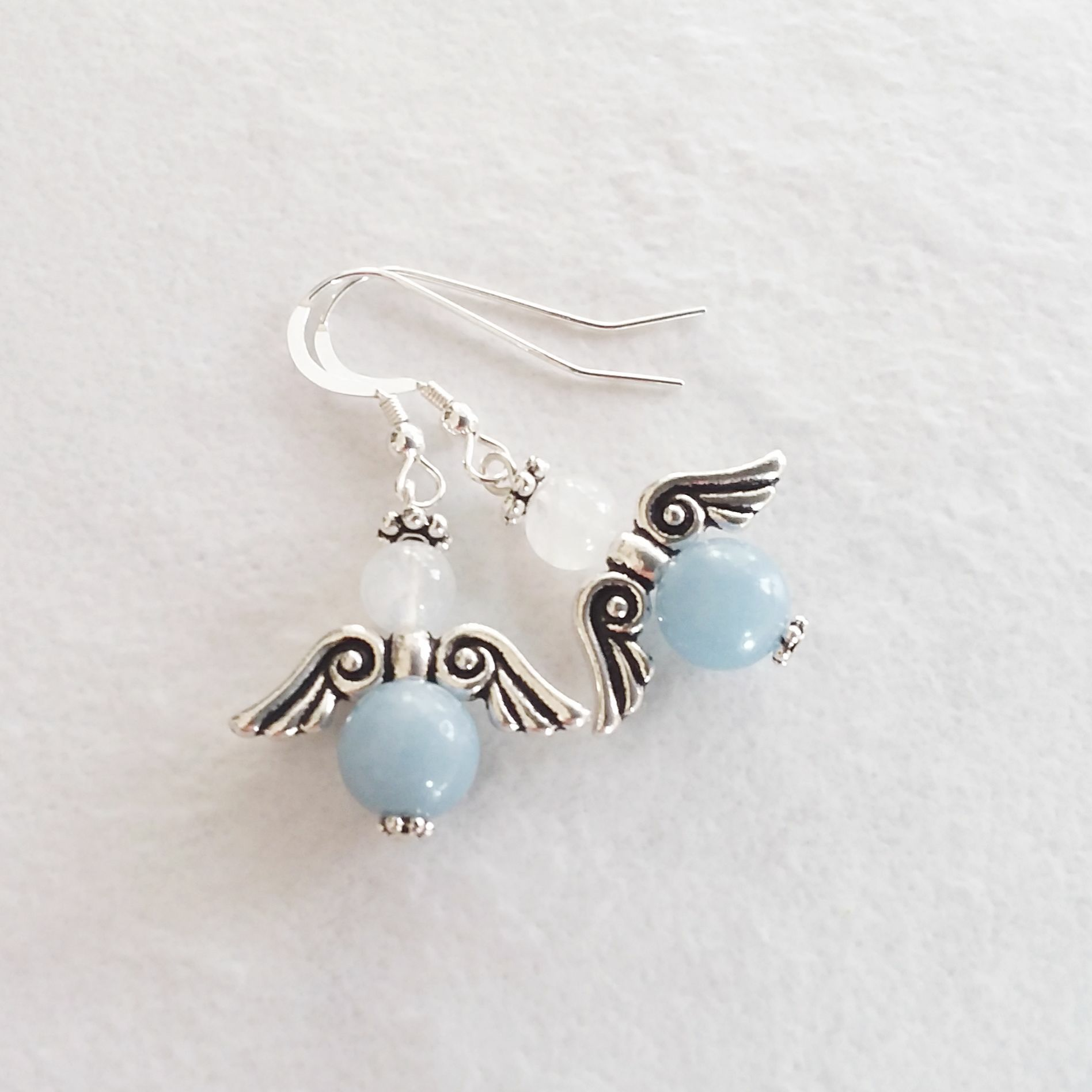 Angelite and Rainbow Moonstone Angel Earrings