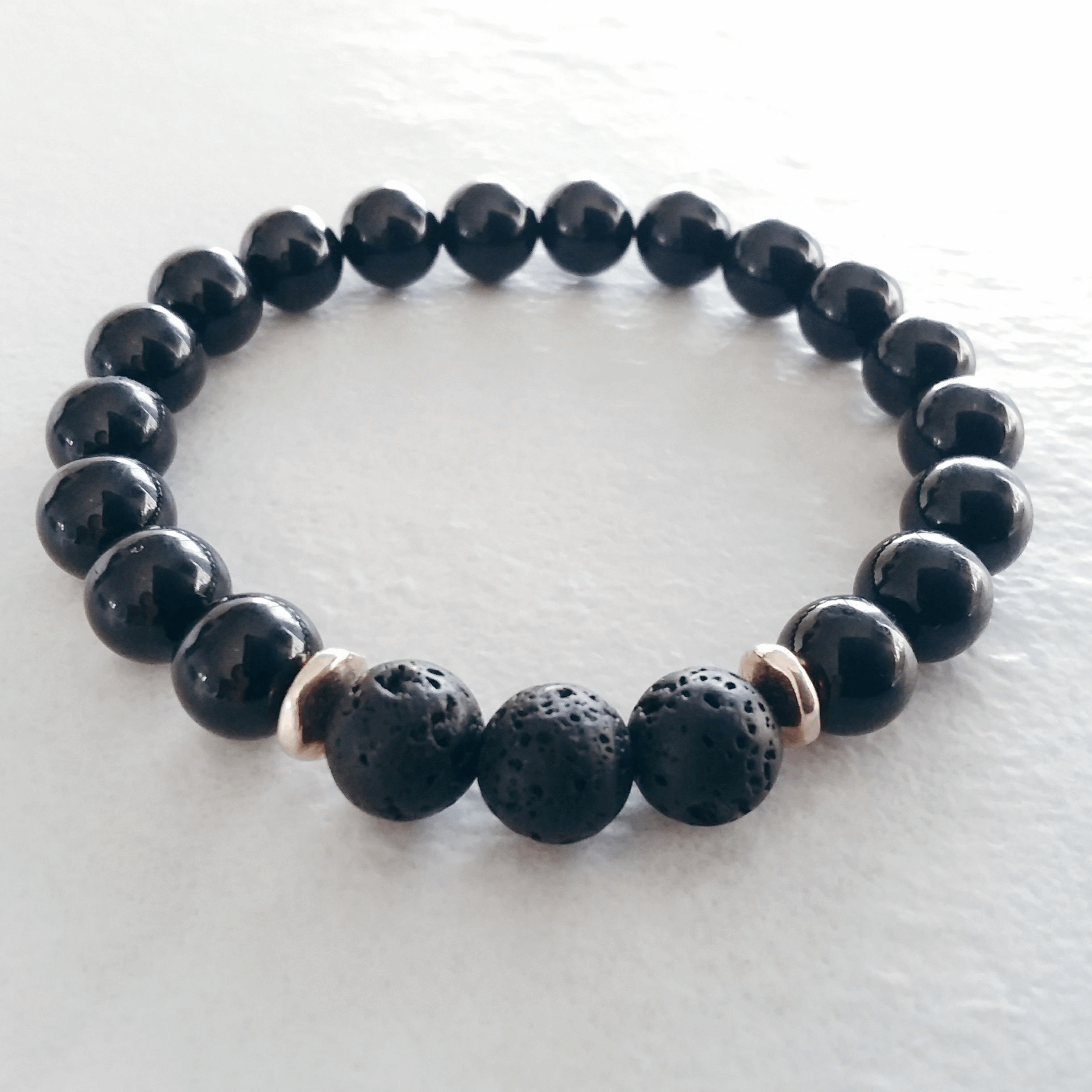 Black Tourmaline Stretch Bracelet with Lava Rock