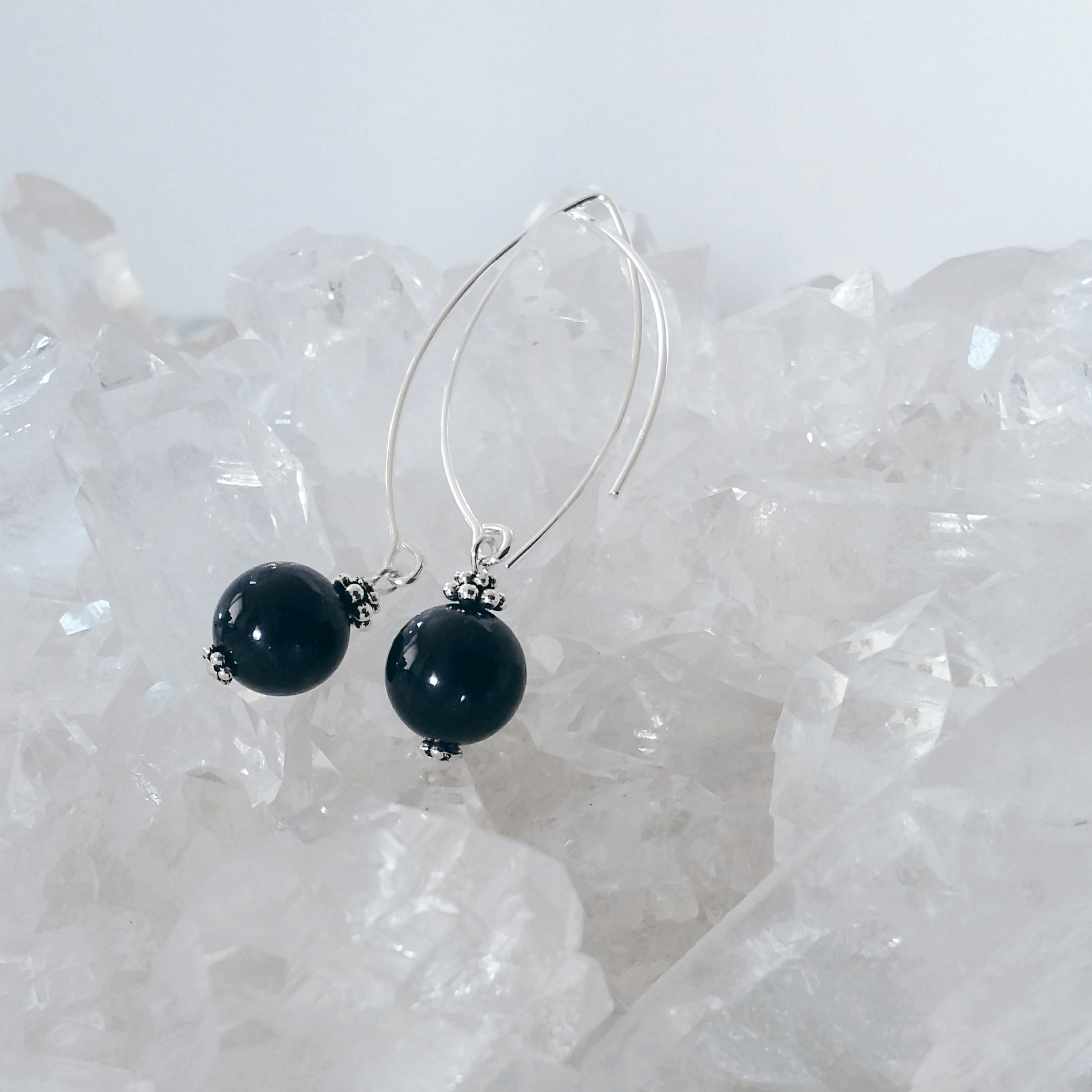 Black Tourmaline Bow Dangle Earrings