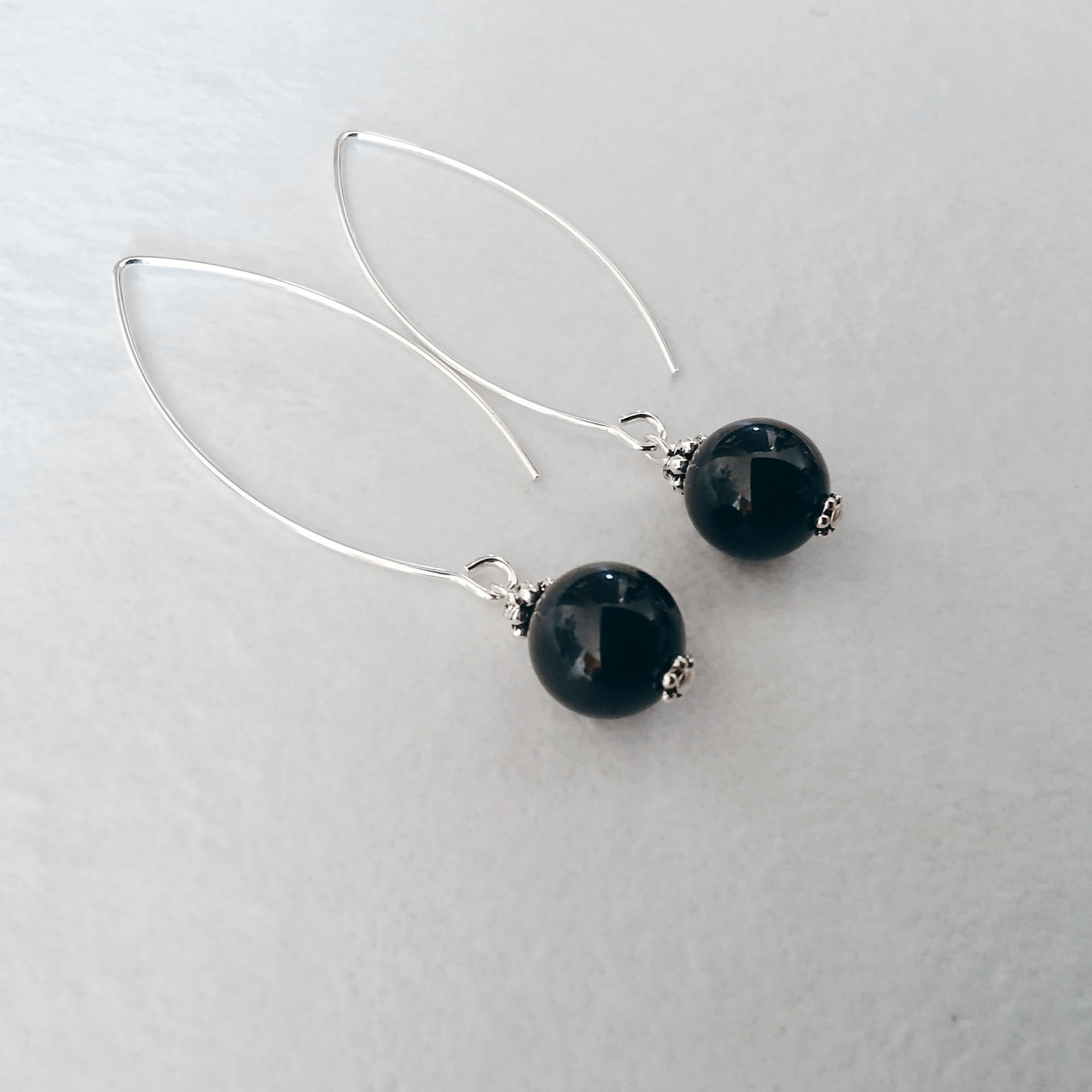 Black Tourmaline Bow Dangle Earrings