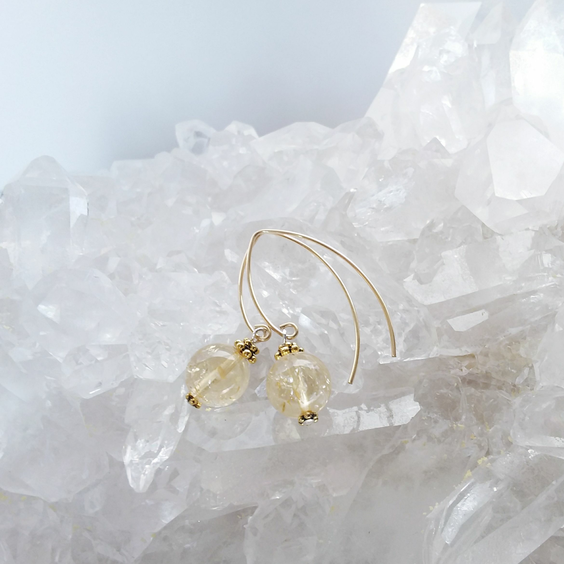 Citrine Gold Bow Dangle Earrings