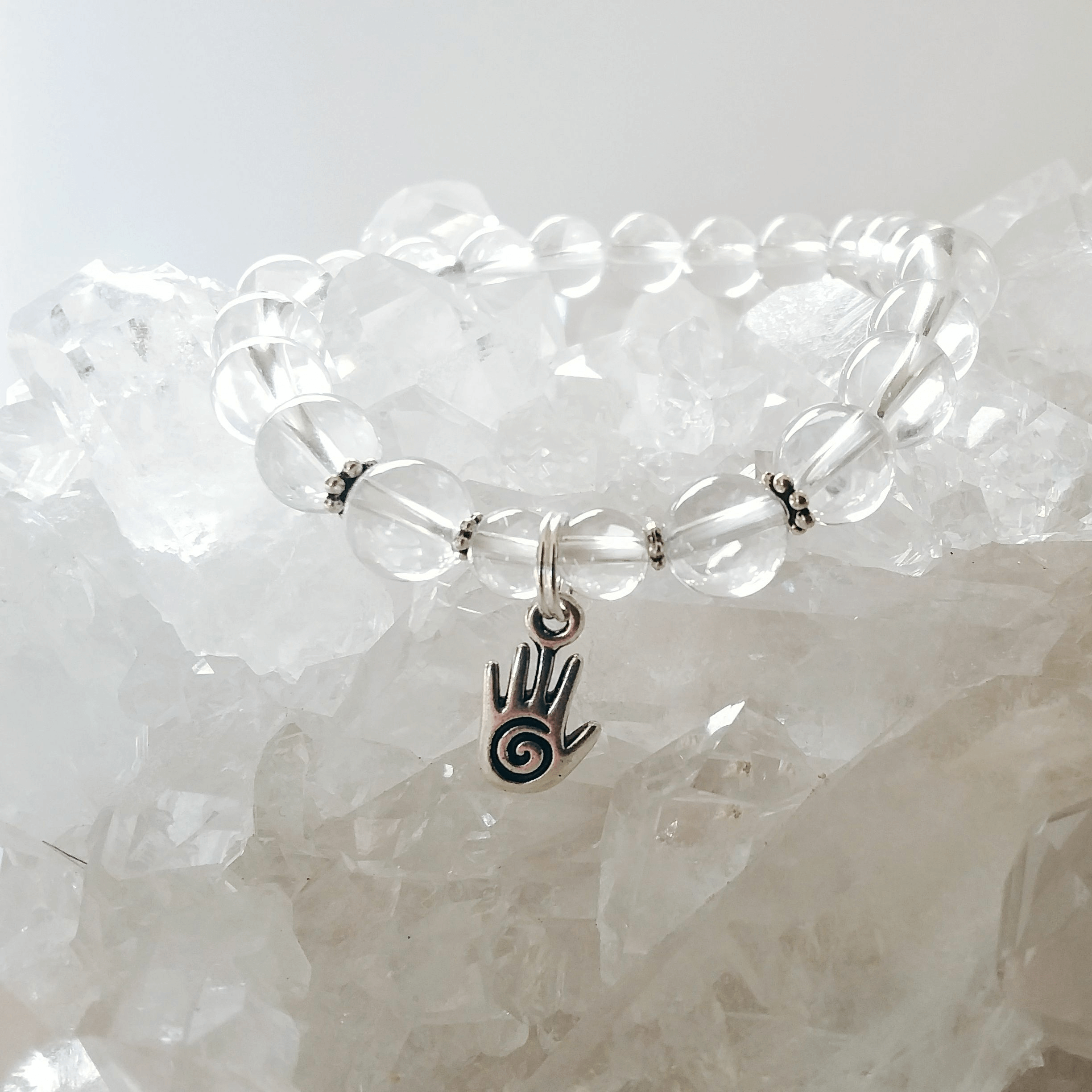 Crystal Quartz Stretch Bracelet with Healing Hand