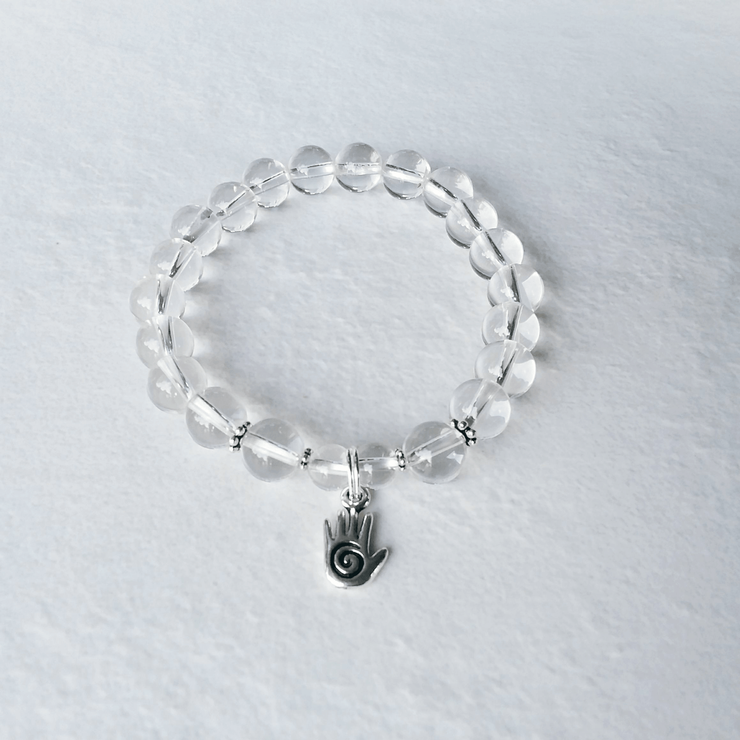 Crystal Quartz Stretch Bracelet with Healing Hand