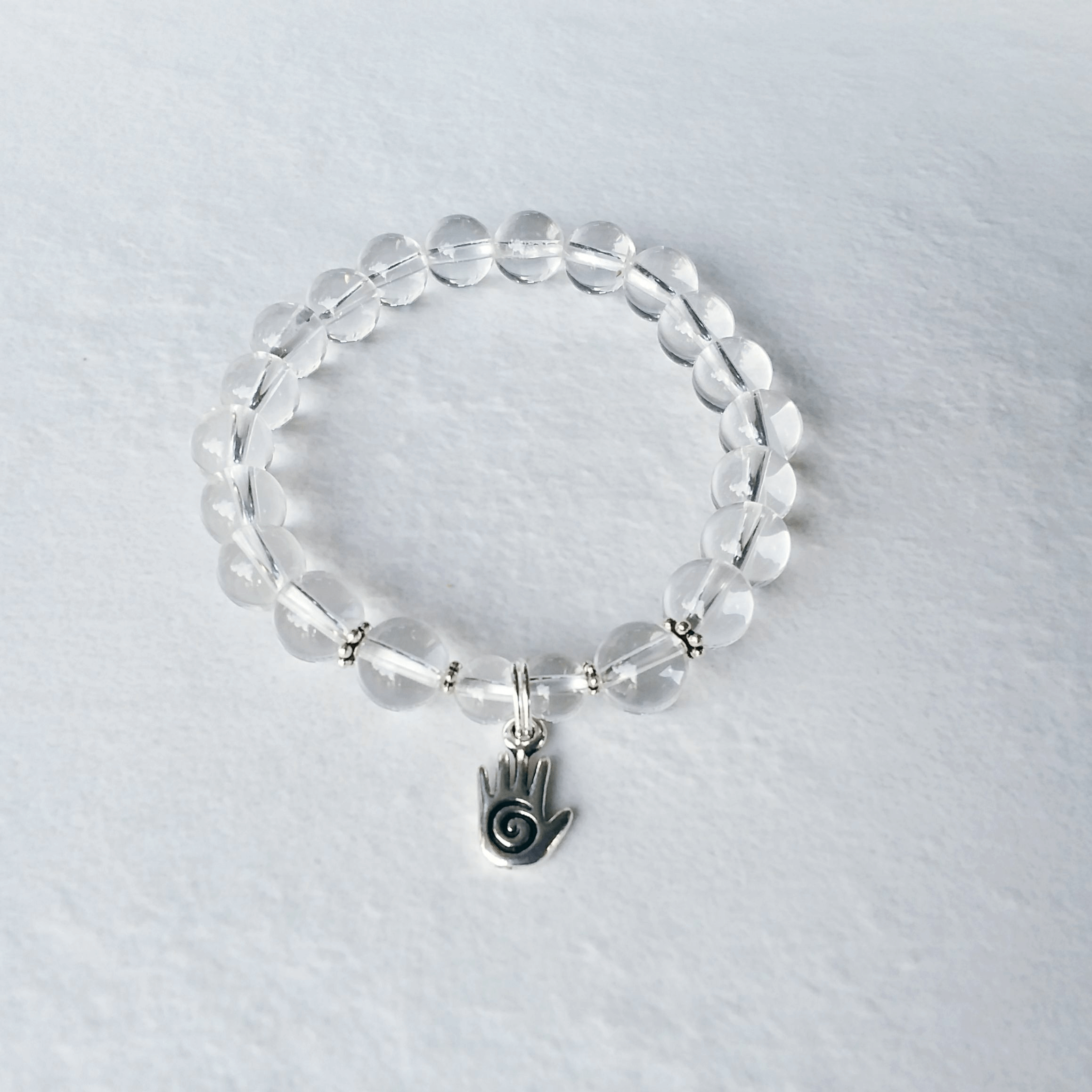 Crystal Quartz Stretch Bracelet with Healing Hand