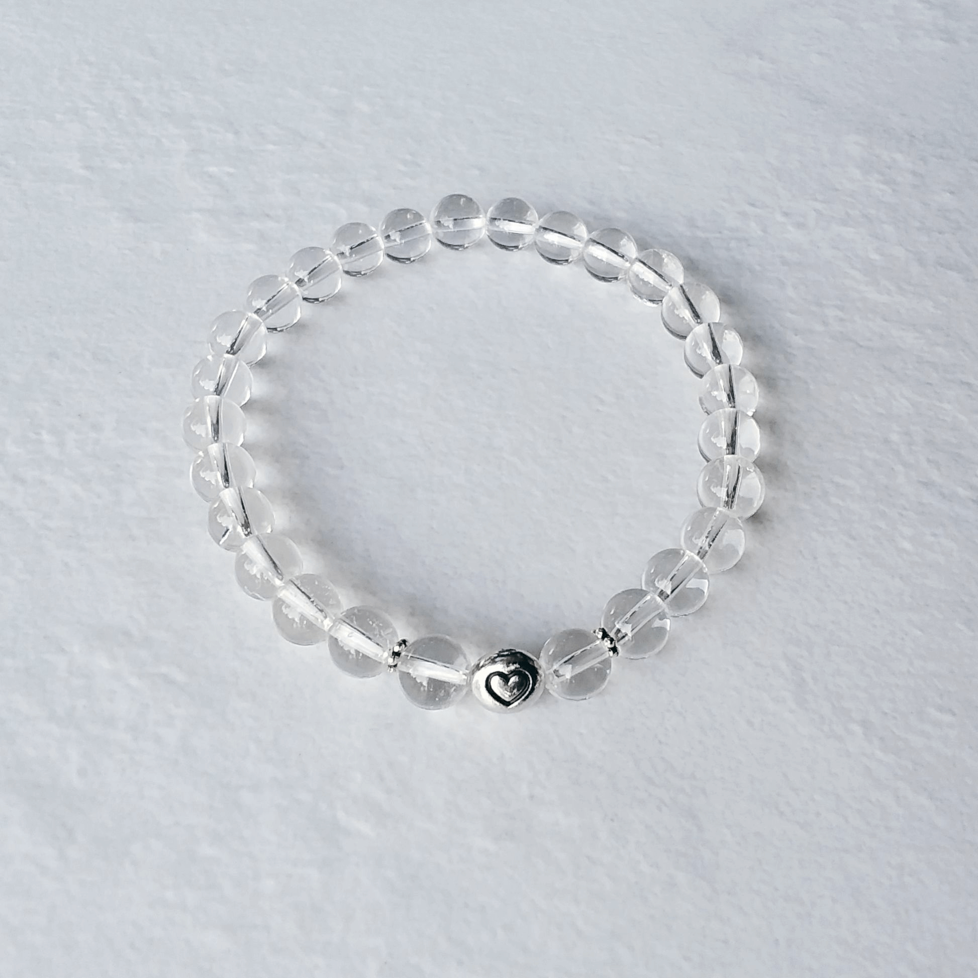 Crystal Quartz Stretch Bracelet with Tiny Heart