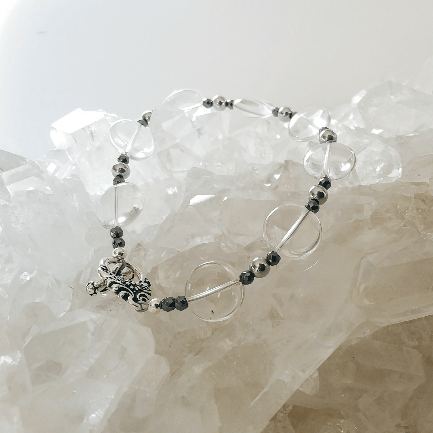 Crystal Quartz Toggle Coin Bracelet