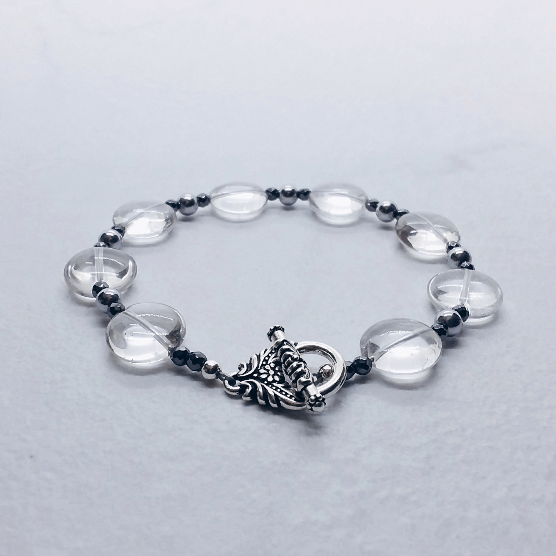 Crystal Quartz Toggle Coin Bracelet