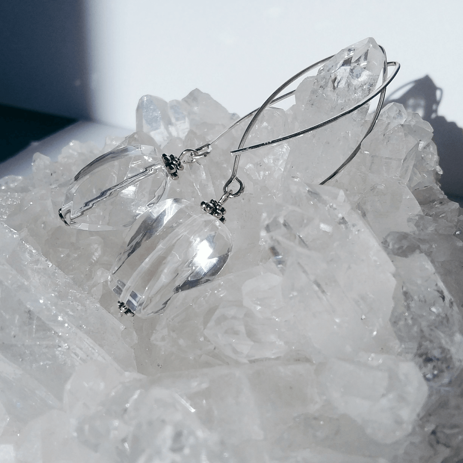 Crystal Quartz Faceted Bow Dangle Earrings