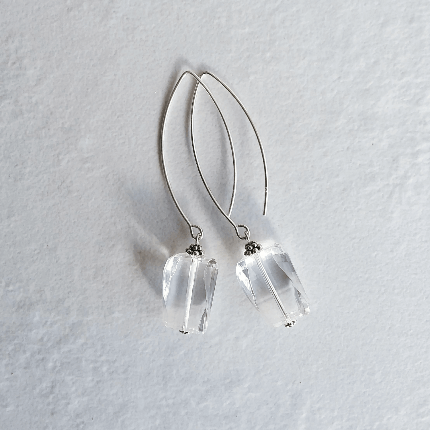 Crystal Quartz Faceted Bow Dangle Earrings