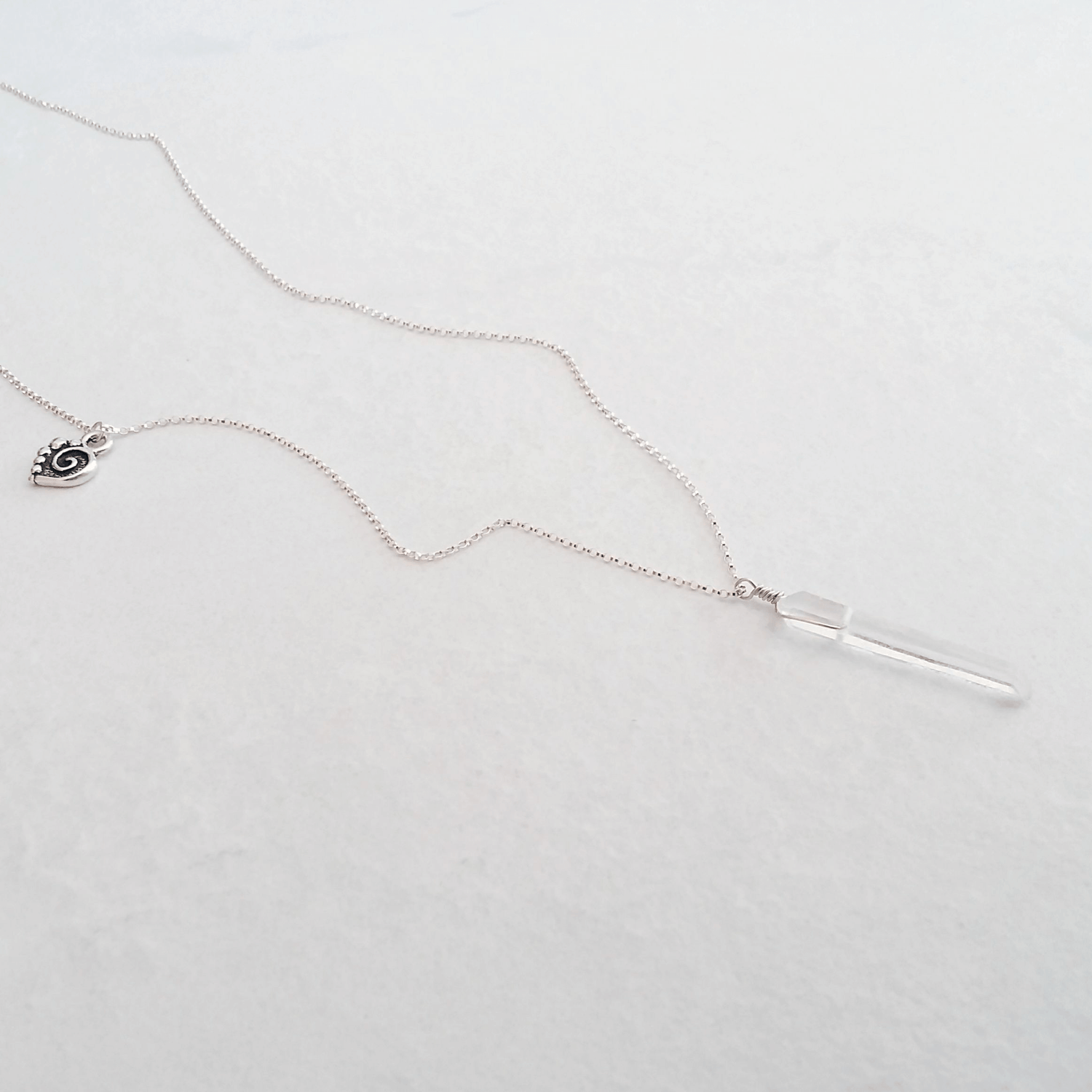 Crystal Quartz Point Necklace with Spiral Heart