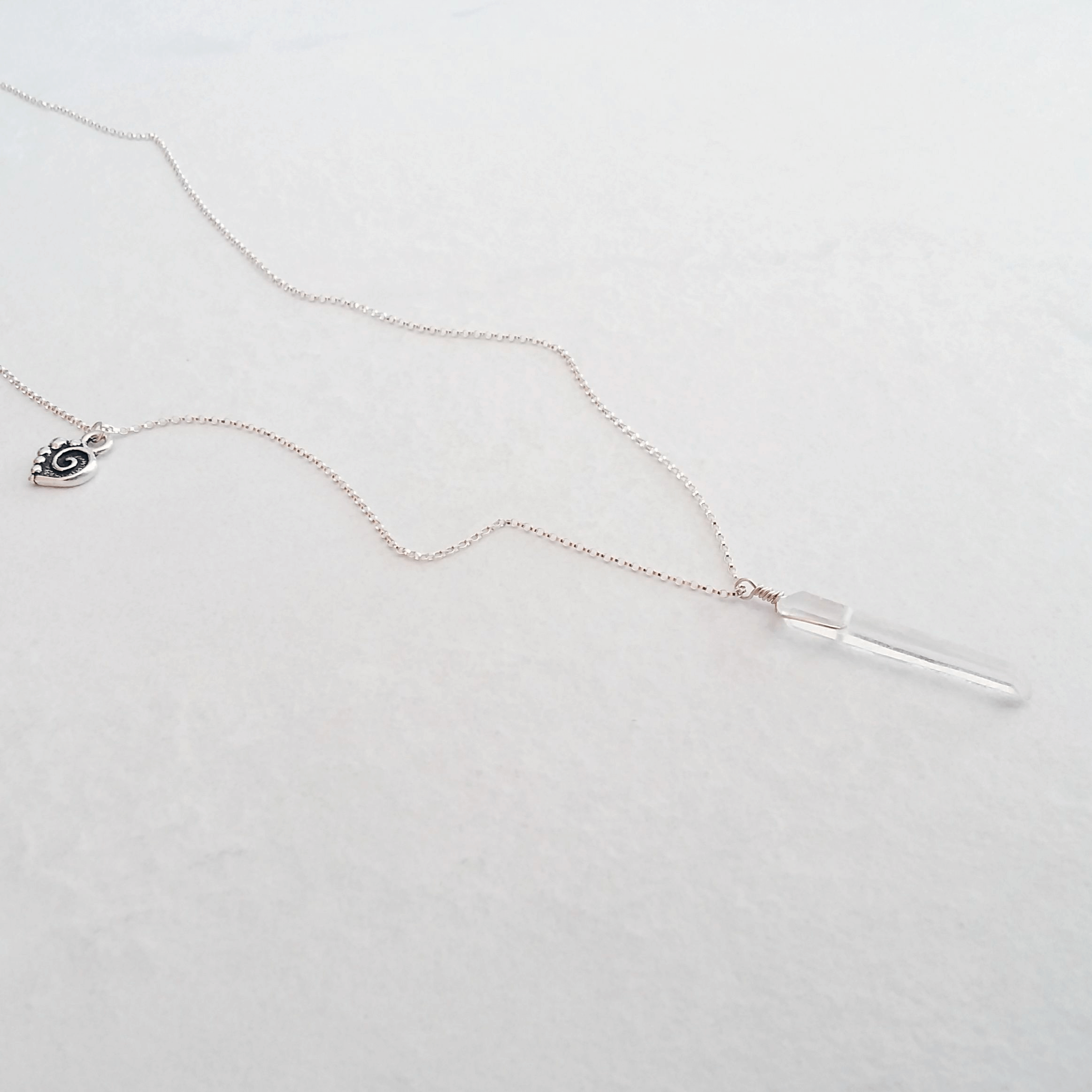 Crystal Quartz Point Necklace with Spiral Heart