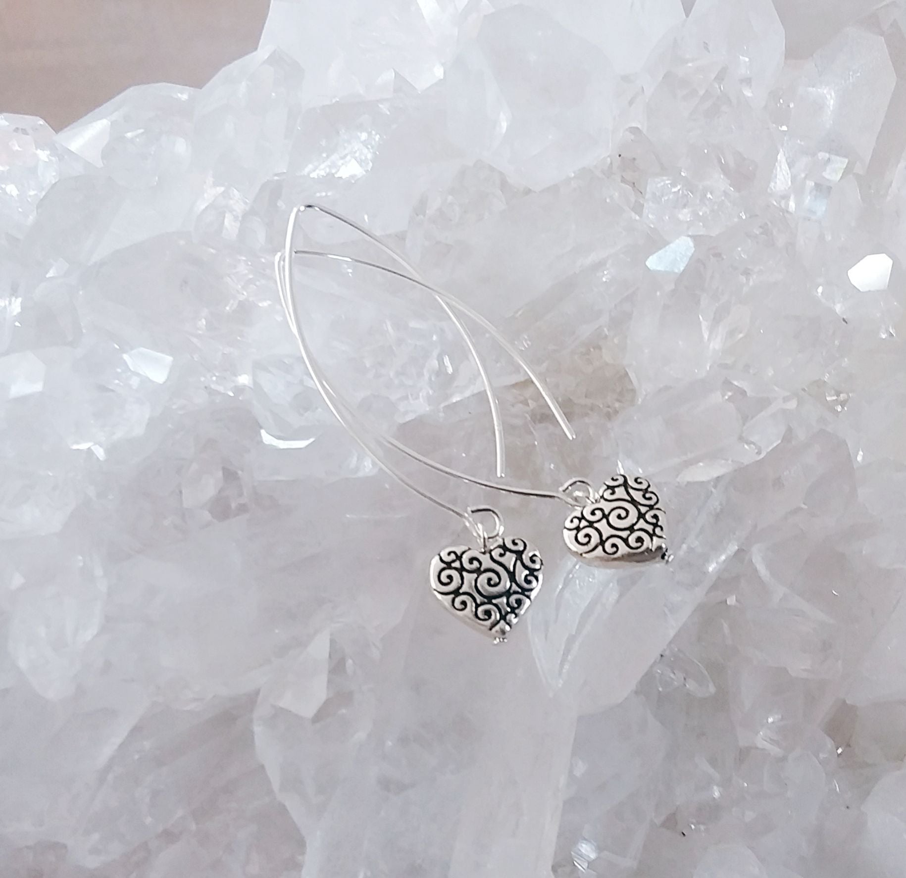 Antique Heart Bow Dangle Earrings