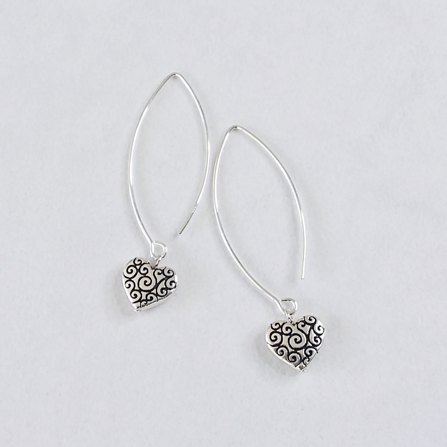 Antique Heart Bow Dangle Earrings