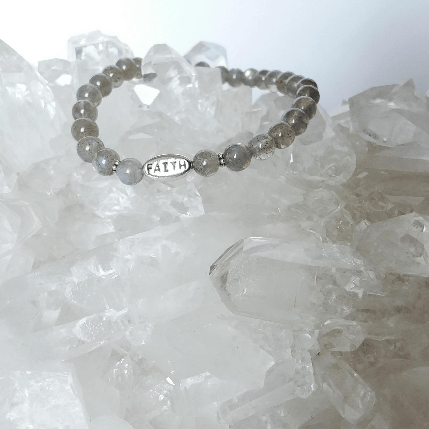 Labradorite Stretch Bracelet with "Faith"