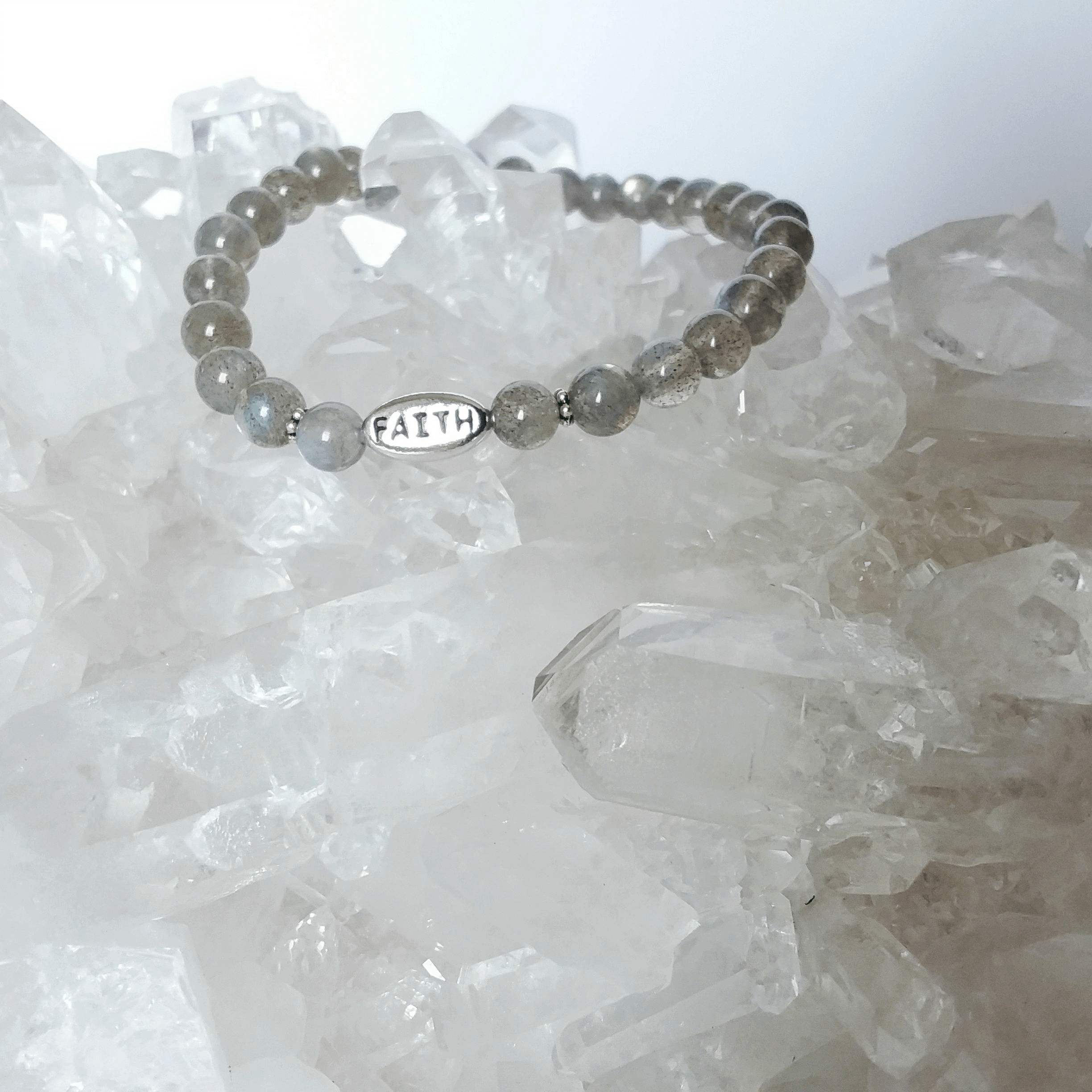 Labradorite Stretch Bracelet with "Faith"