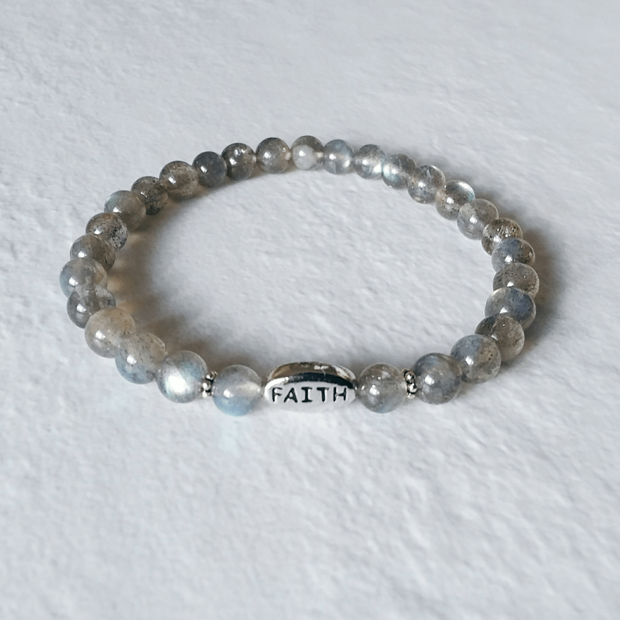 Labradorite Stretch Bracelet with "Faith"