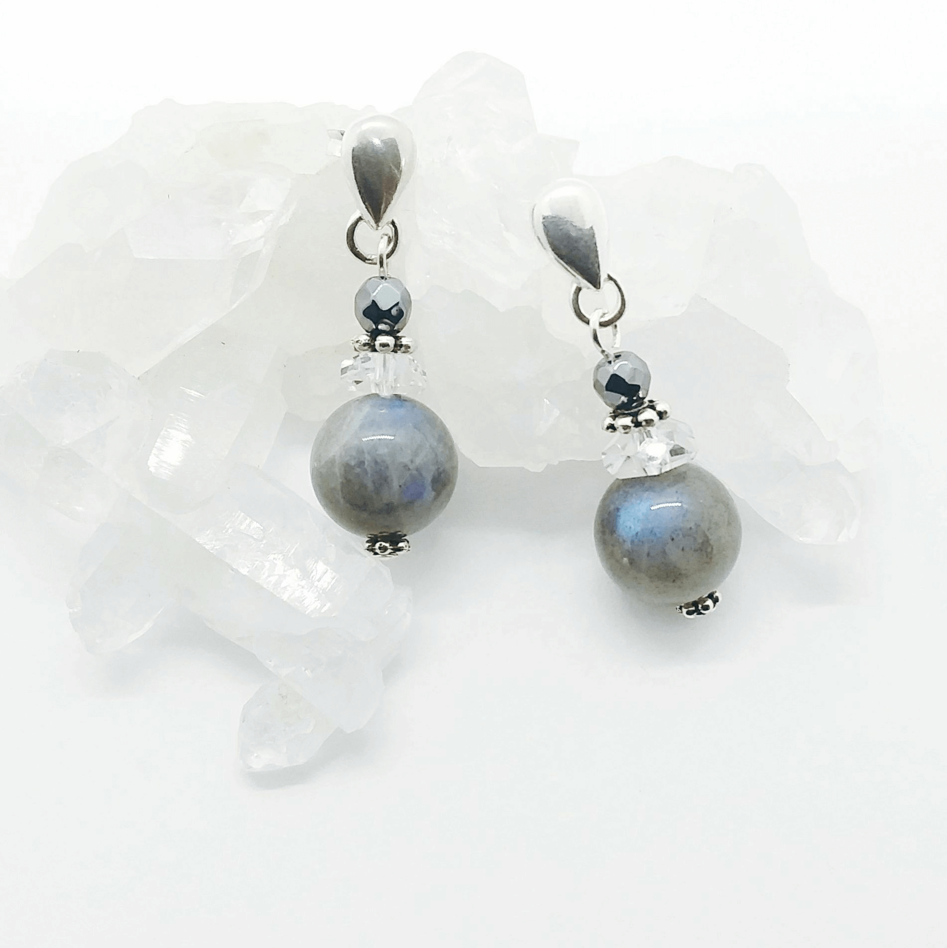 Labradorite Teardrop Stud Earrings