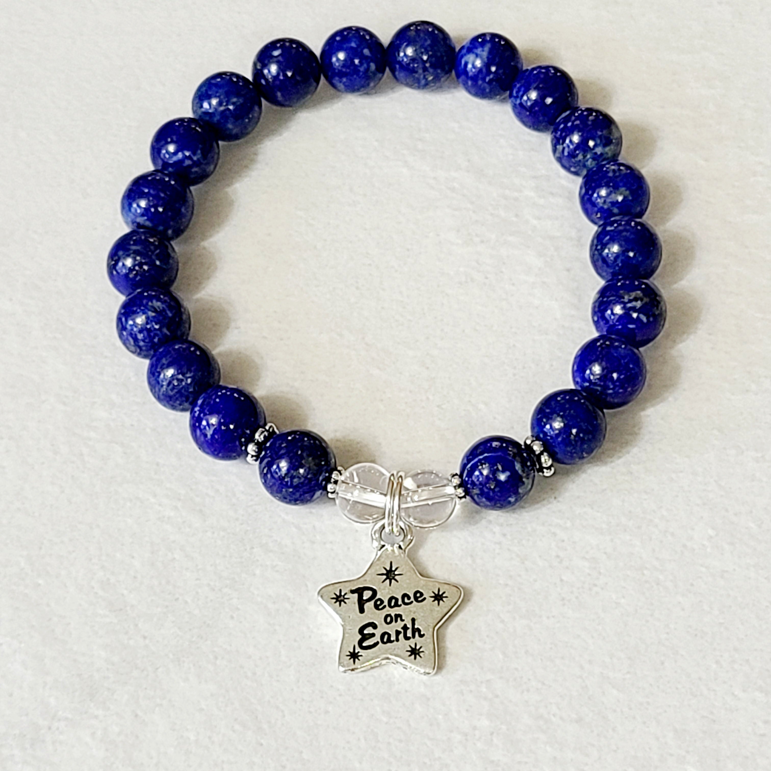 Lapis Lazuli Stretch Bracelet with "Peace on Earth"