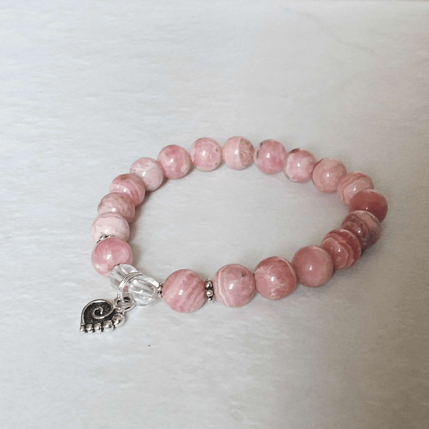Rhodochrosite Stretch Bracelet with Spiral Heart