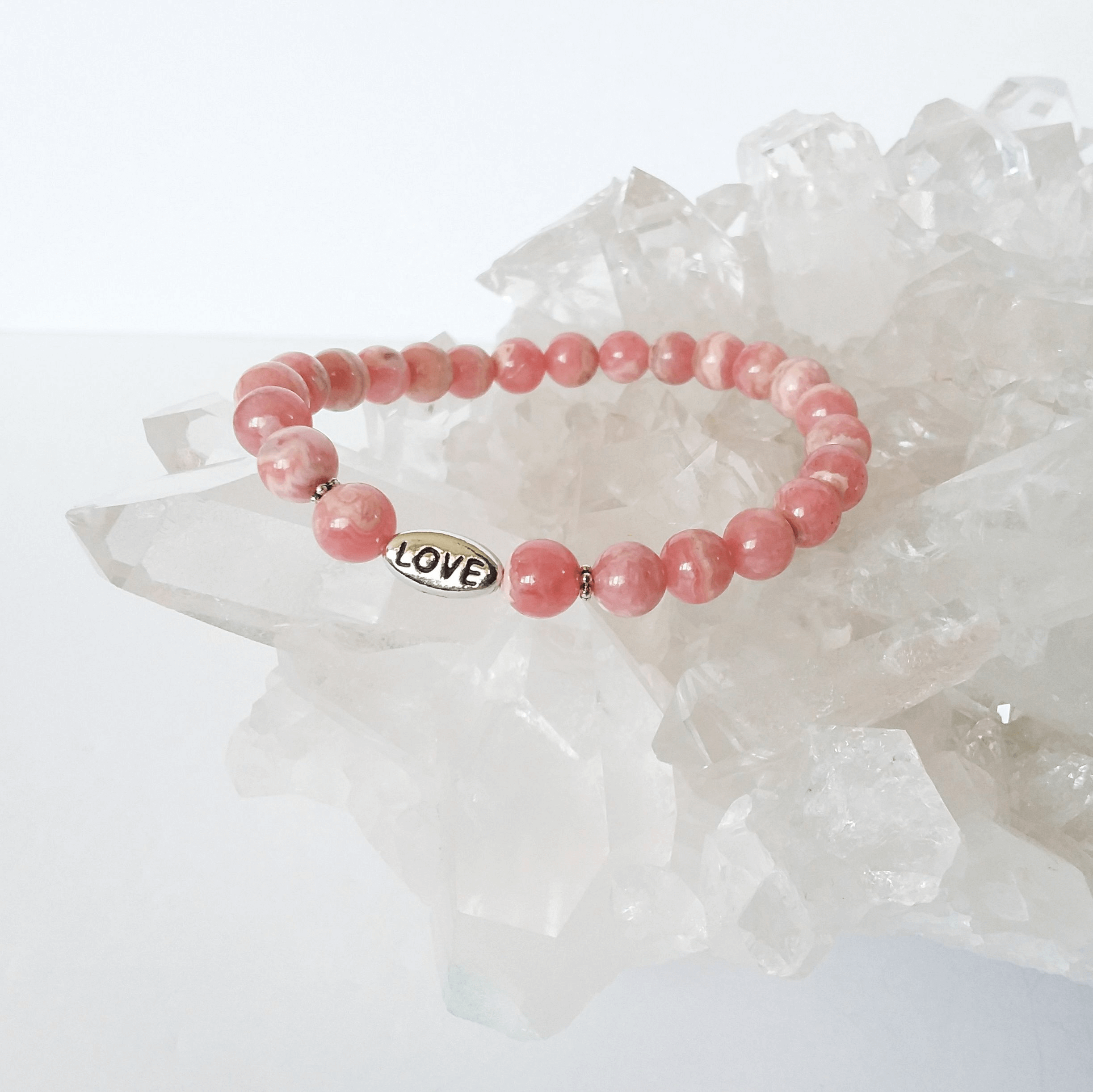 Rhodochrosite Stretch Bracelet with “Love”